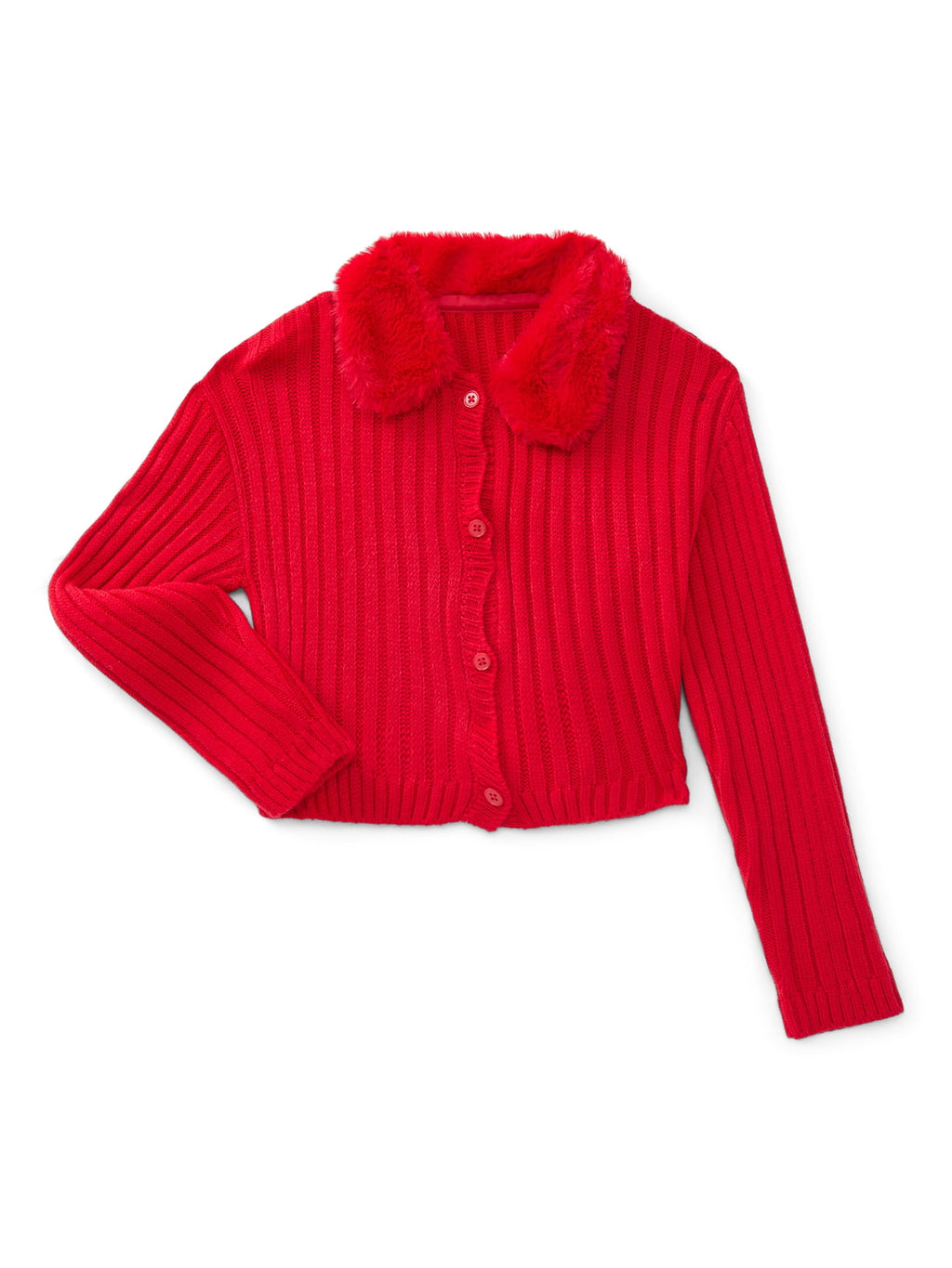 Wonder Nation Toddler Girls Cardigan Sweater with Faux Fur Collar, Lightweight, Sizes 12M-5T