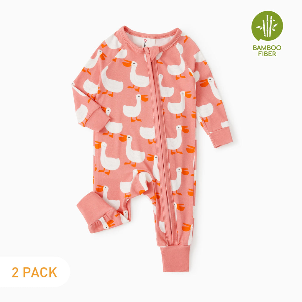 PatPat Baby Girl Clothes Unisex Viscose from Bamboo Footless Zip Sleepwear Long Sleeve Snug Fit Baby Pajamas for Newborn Infant Boys Girls Baby Gifts Sleeper 2Pack,0-3 Months
