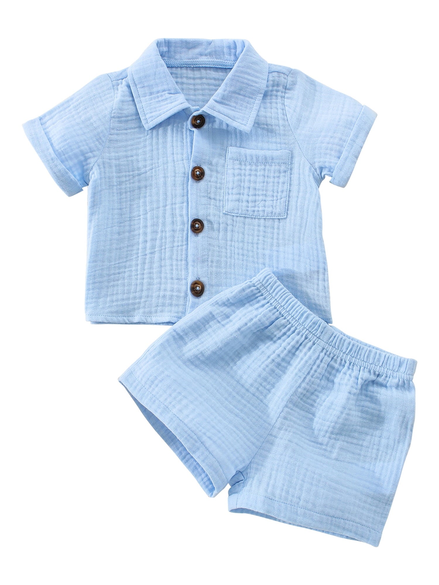 Baby Boys Clothes Set 6M 12M 18M 24M 3Y Infant Boys Button-Down Shirt Tops + Cotton Gauze Shorts Summer Outfit 2PCS with Pockets