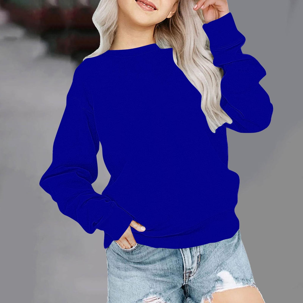 biudgviw Children's Oversized Sweatshirt Soft Crewneck Long Sleeve Pullover Shirts Fall Comfy Lounge Basic Tops 1-12 Years