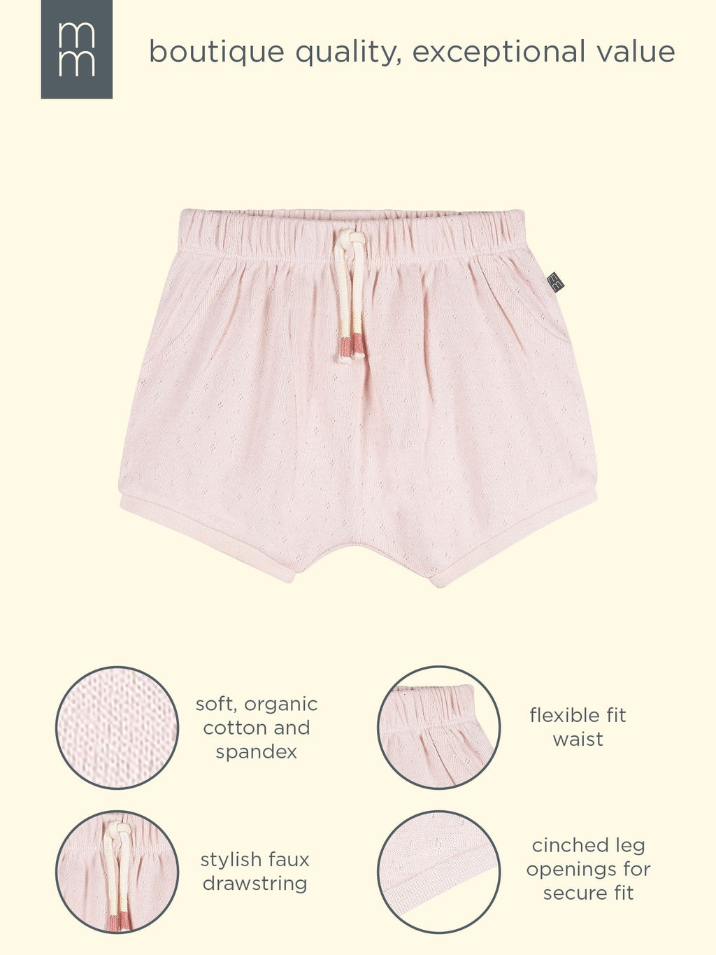 Modern Moments by Gerber Baby Girl Harem Bubble Organic Shorts with Drawstring, Sizes 0/3 Months - 24 Months