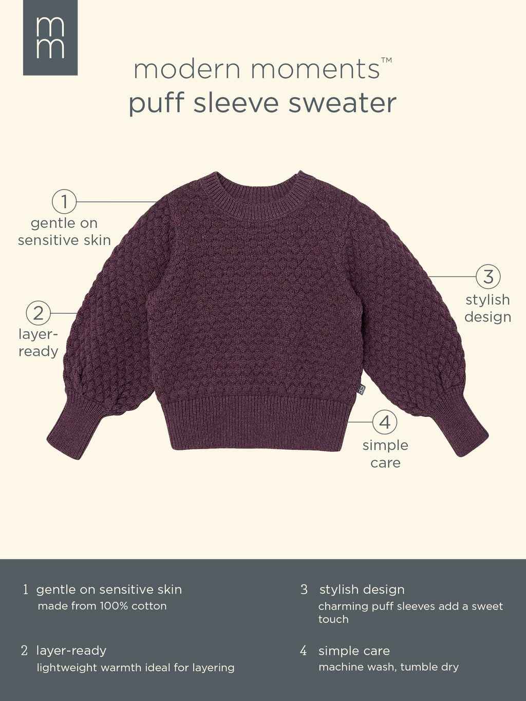 Modern Moments by Gerber Toddler Girl Puff Sleeve Sweater, Sizes 12M-5T