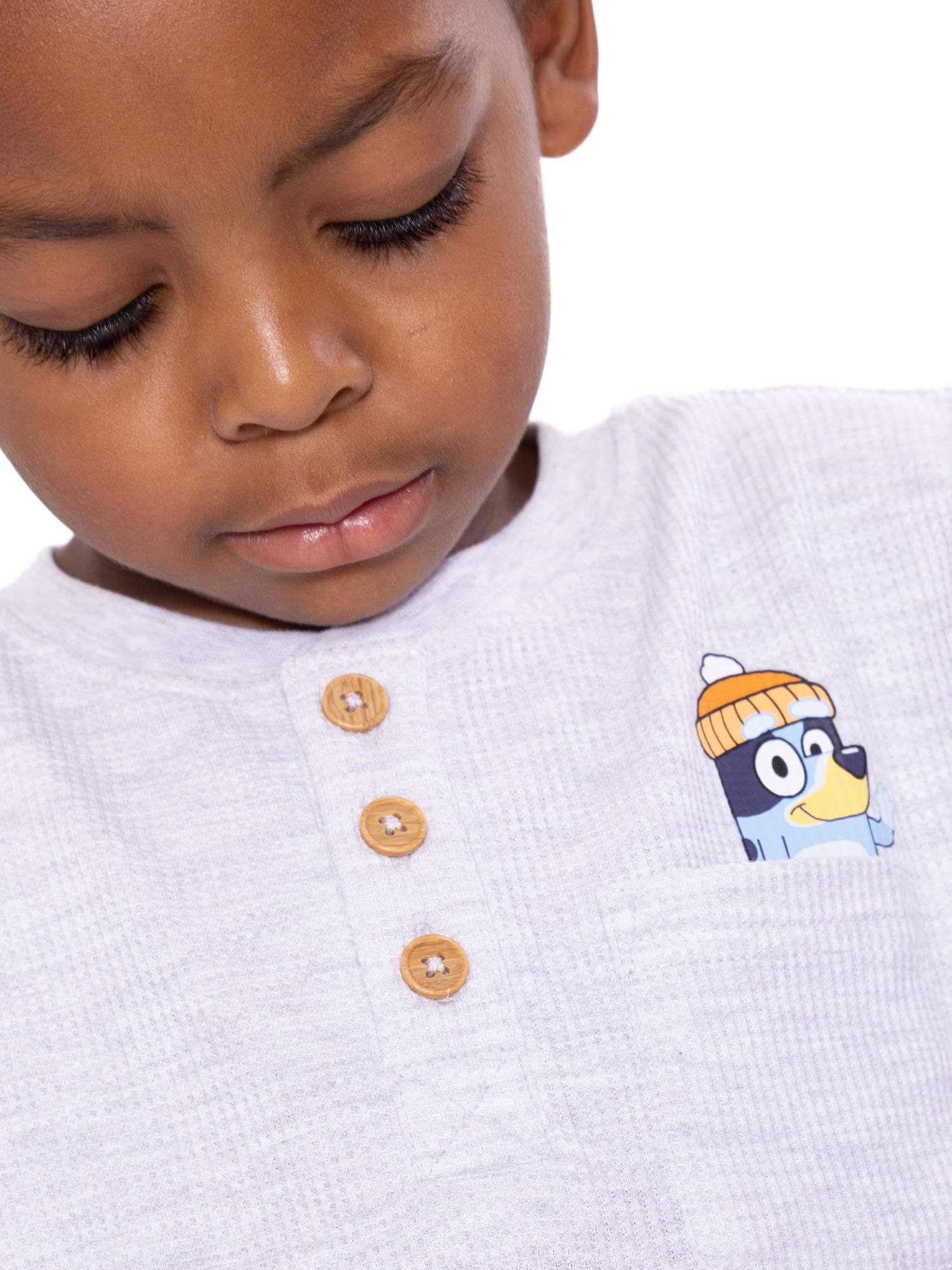 Bluey Toddler Boys Holiday Thermal Henley Shirt with Long Sleeves, Sizes 12M-5T