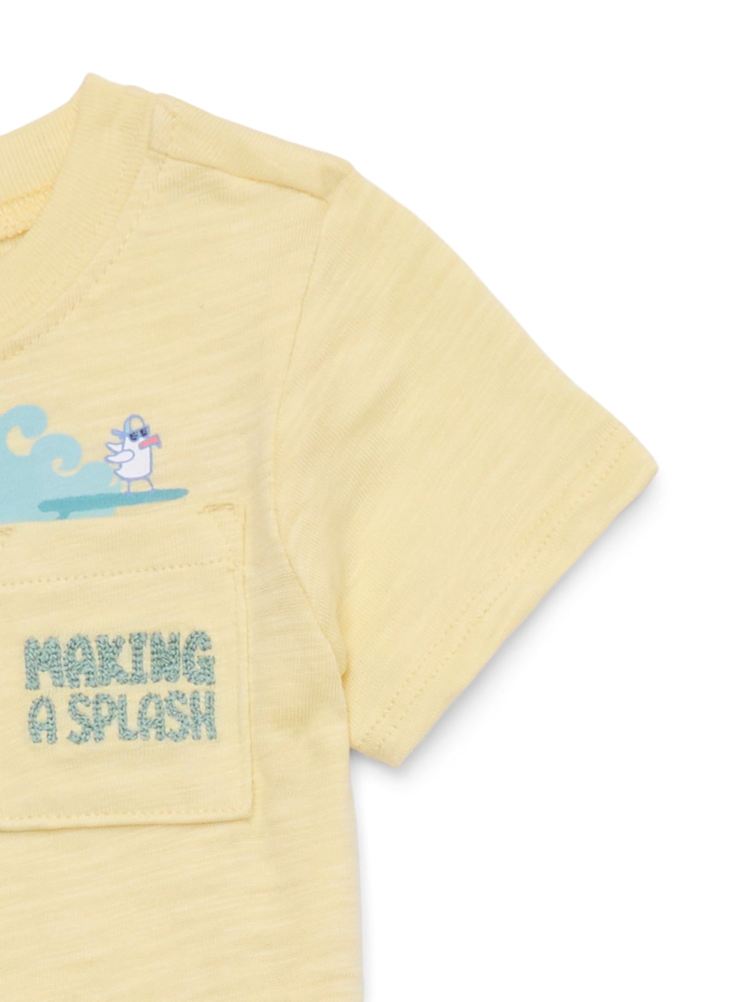 Garanimals Baby Boy Short Sleeve Brushed Jersey T-Shirt with Pocket, Sizes 0-24 Months