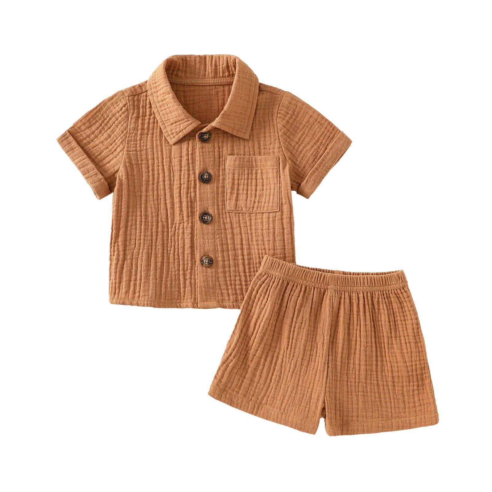 Baby Boys Clothes Set 6M 12M 18M 24M 3Y Infant Boys Button-Down Shirt Tops + Cotton Gauze Shorts Summer Outfit 2PCS with Pockets