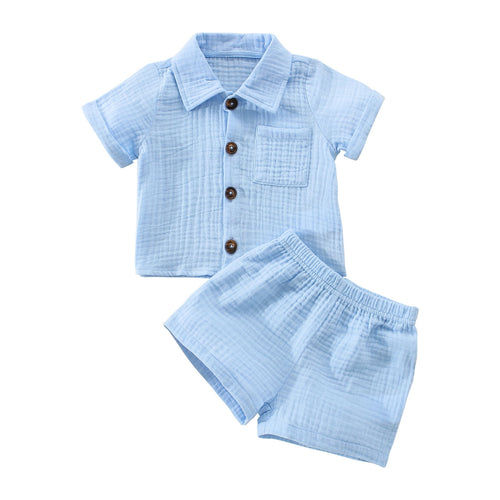 Baby Boys Clothes Set 6M 12M 18M 24M 3Y Infant Boys Button-Down Shirt Tops + Cotton Gauze Shorts Summer Outfit 2PCS with Pockets