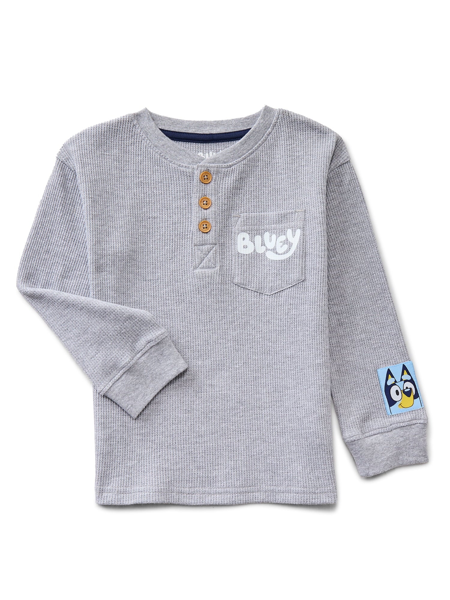 Bluey Toddler Boys Holiday Thermal Henley Shirt with Long Sleeves, Sizes 12M-5T