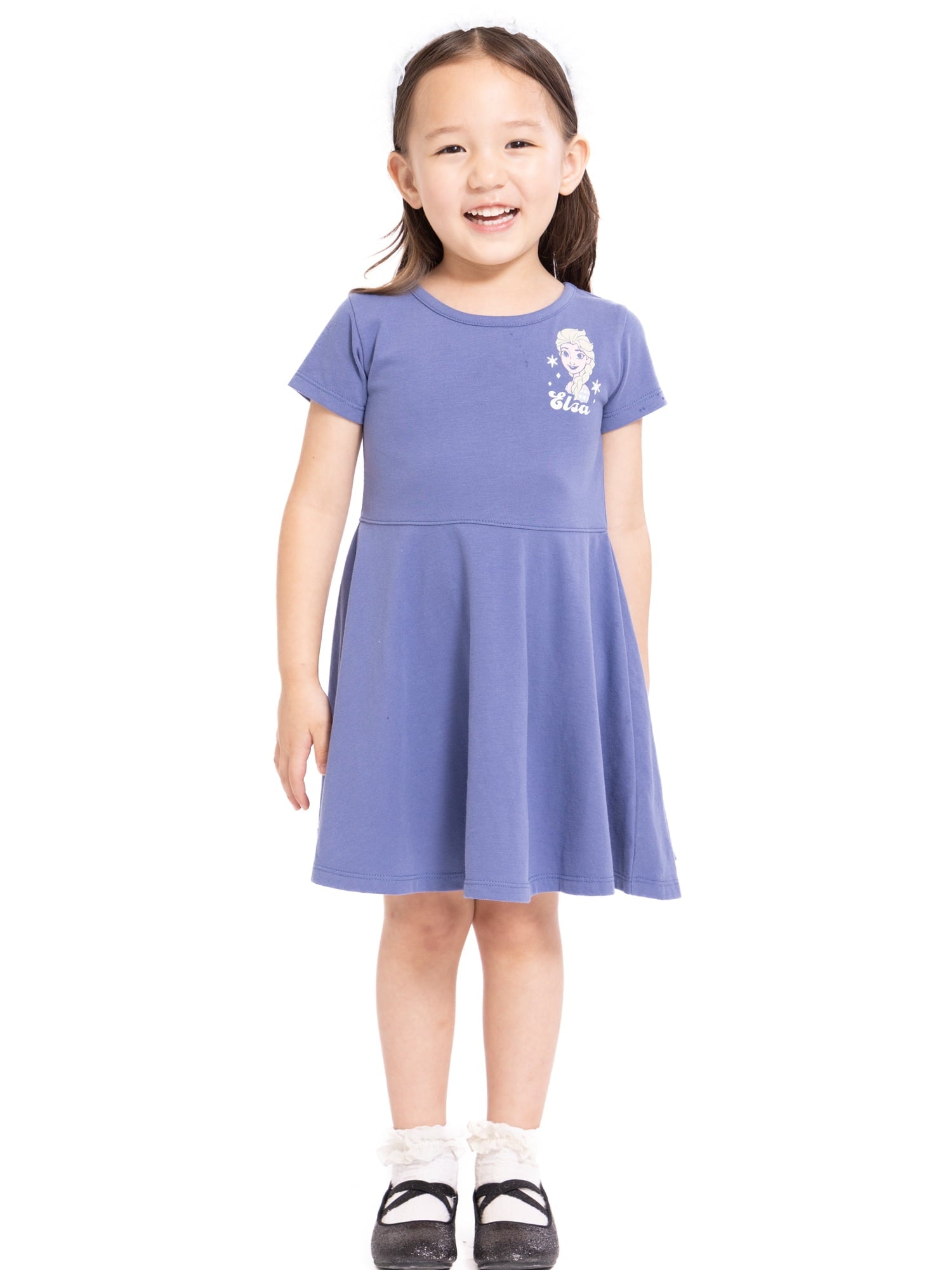 Minnie Mouse Toddler Girls Graphic Print Skater Dress with Short Sleeves, Sizes 12M-5T