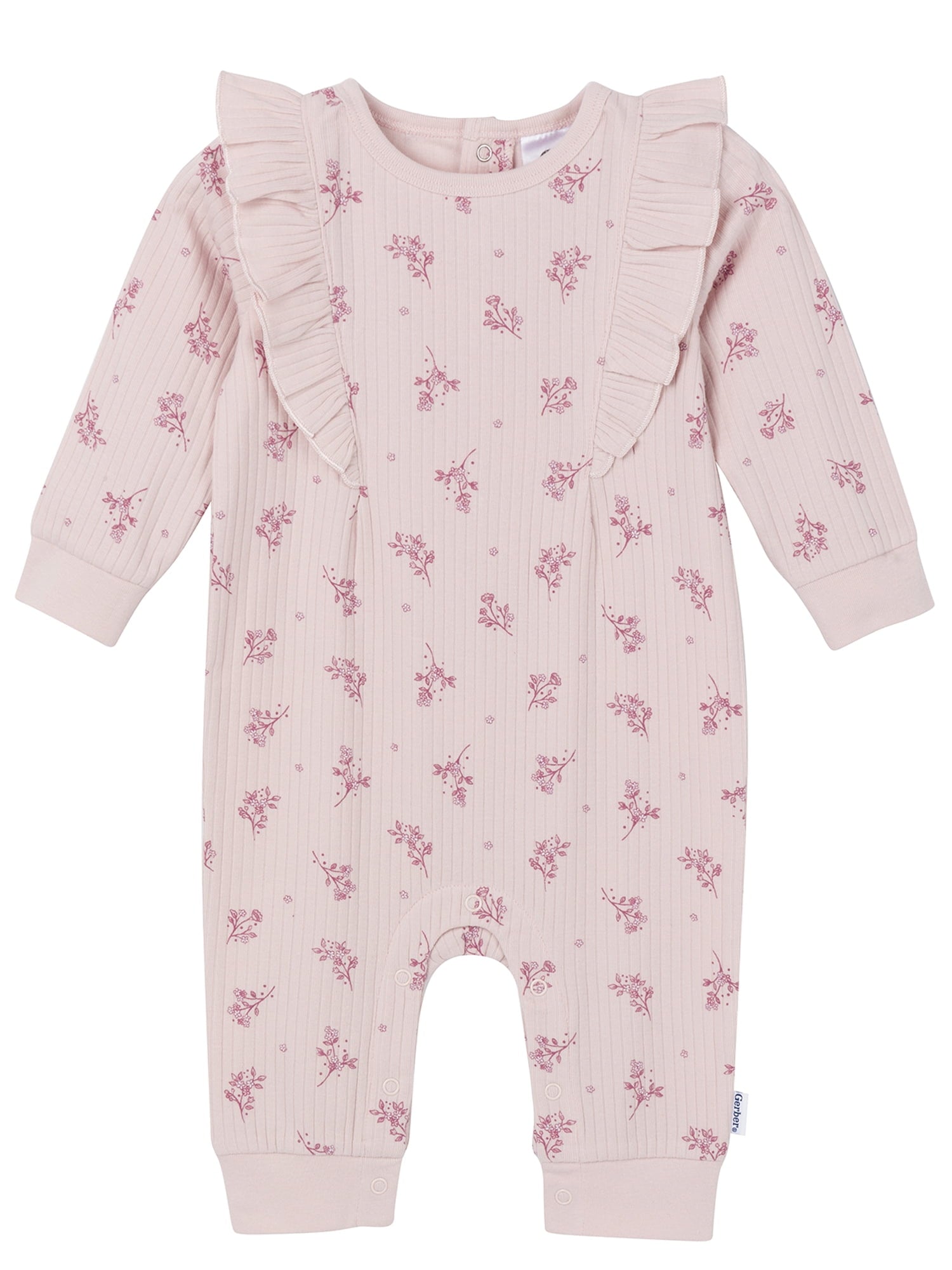 Gerber Baby Girl Long Sleeve Romper with Ruffles, Sizes Newborn - 24 Months