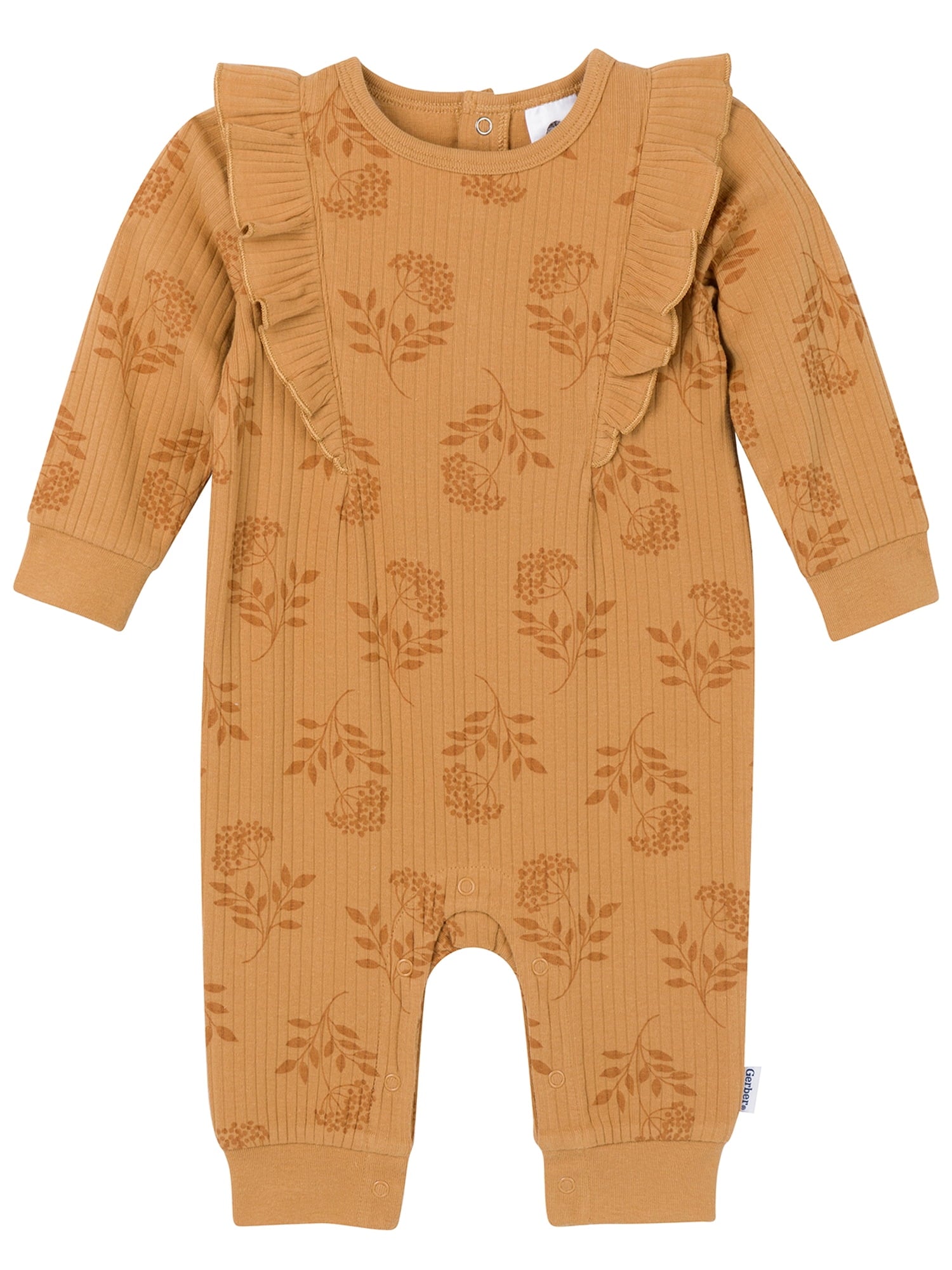 Gerber Baby Girl Long Sleeve Romper with Ruffles, Sizes Newborn - 24 Months