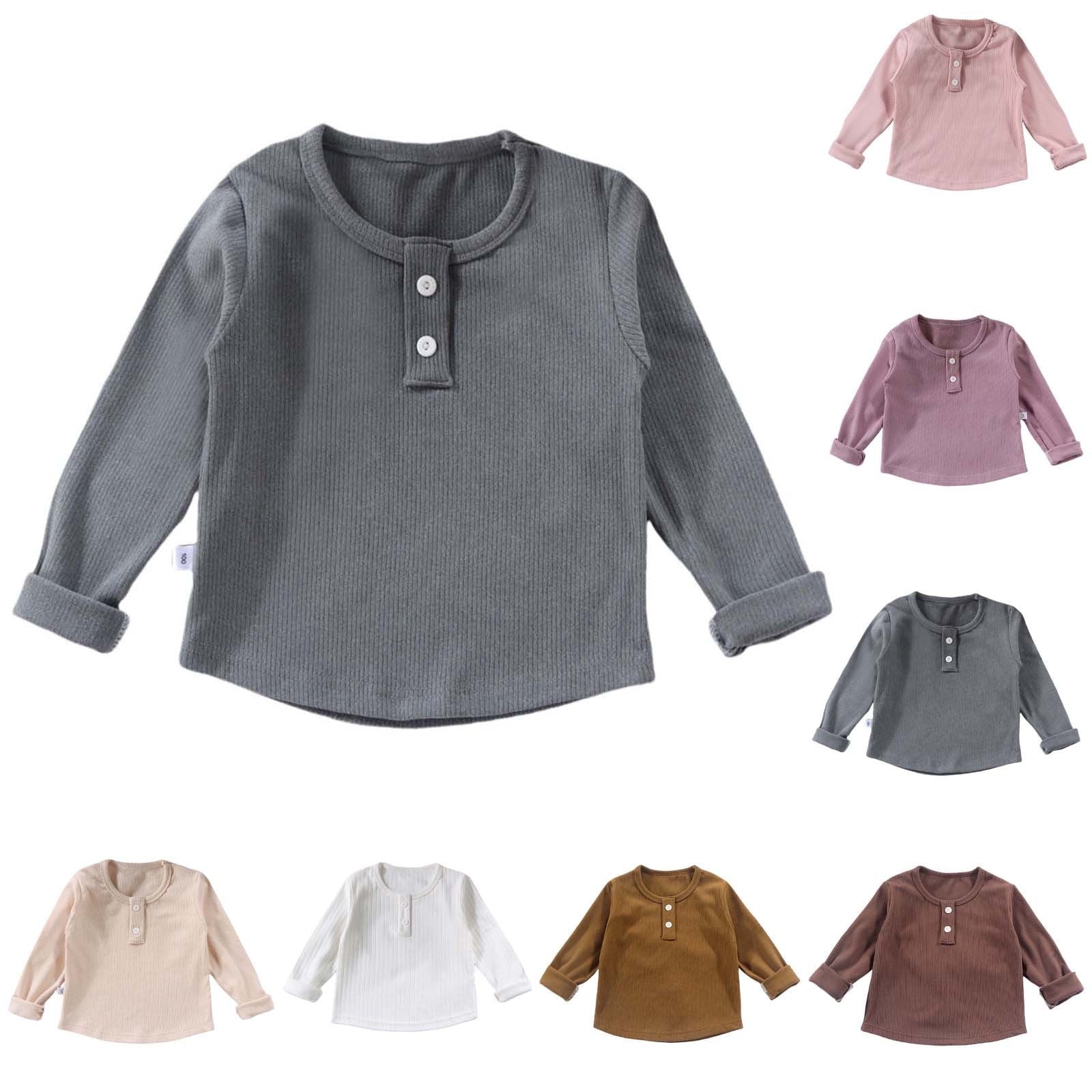 HAOTAGS Girls Long Sleeve Blouses, Autumn Round Neck Casual Nylon Tops Gray 2 Years