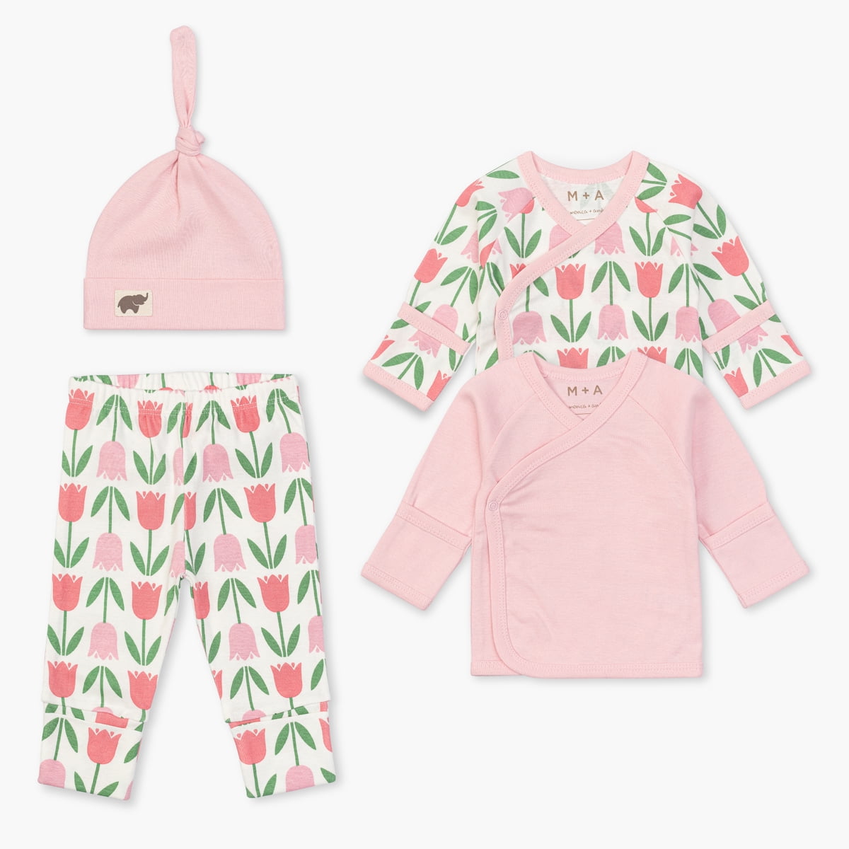 M+A by Monica + Andy Organic Cotton Gender Neutral Baby 4pc Cuddle Box, Sizes Preemie-0-3M