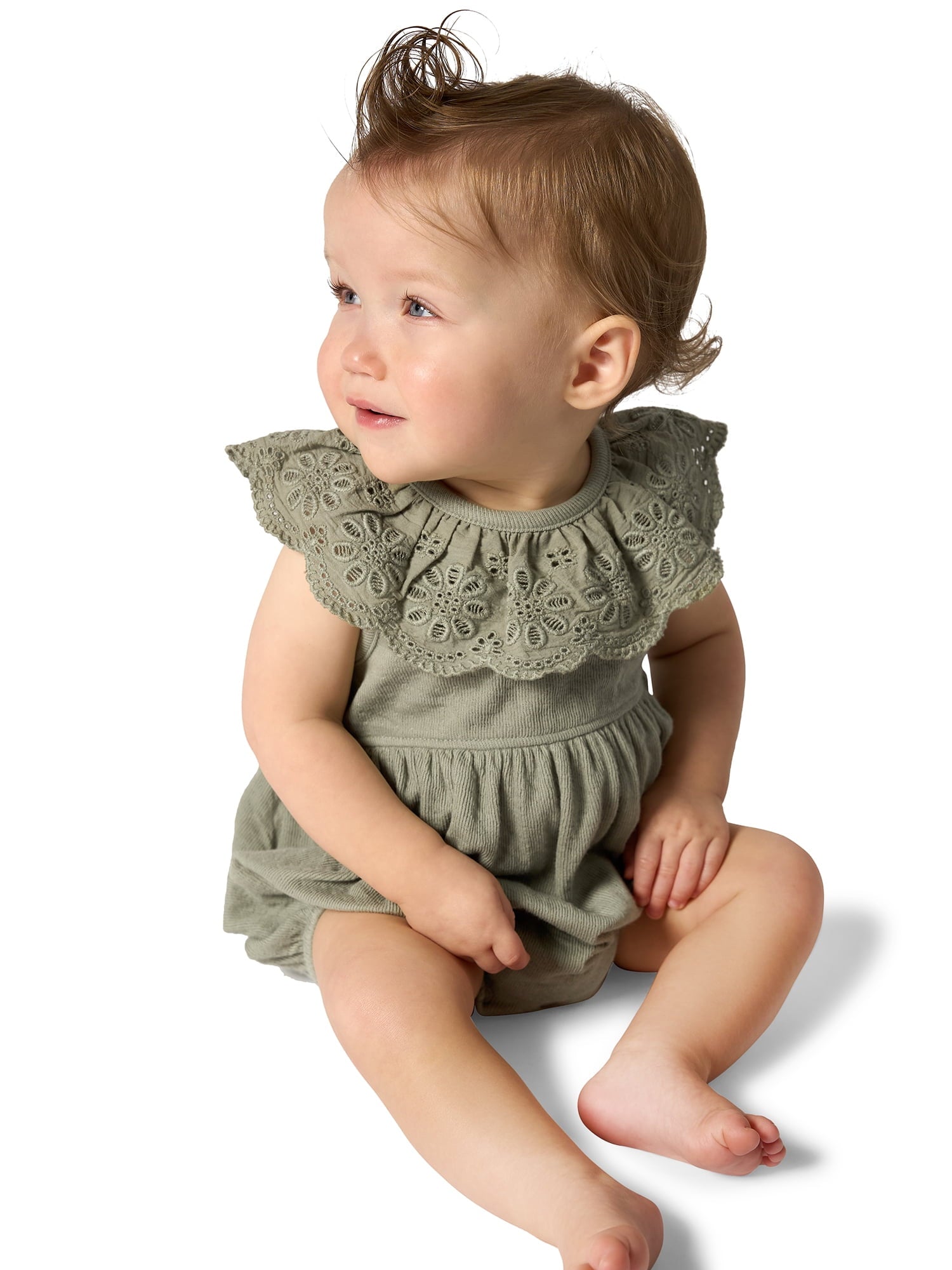 Modern Moments by Gerber Baby Girl Cotton Ruffle Novelty Lace Bubble Romper, Sizes 0/3 Months - 24 Months