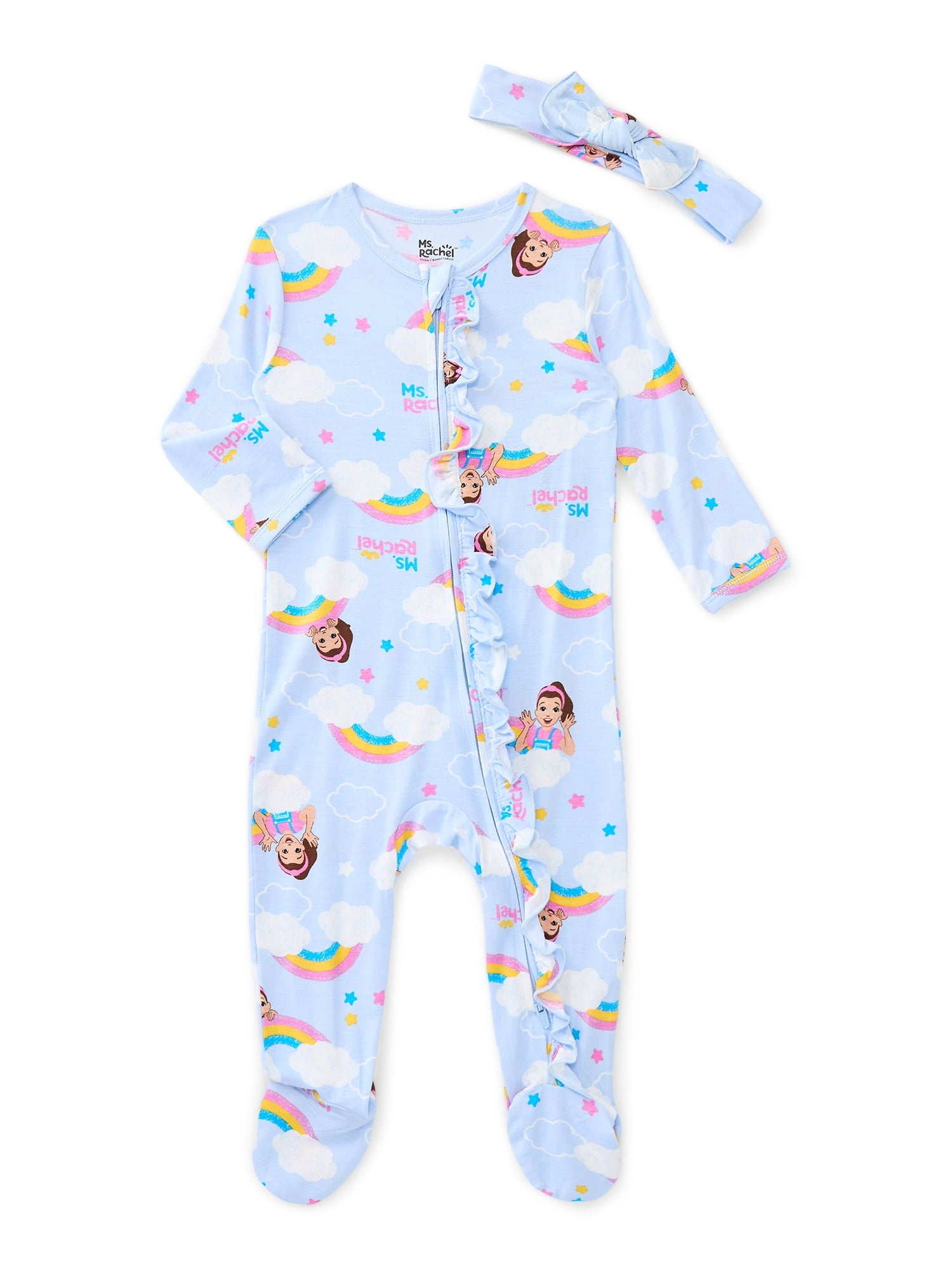 Disney Minnie Mouse Baby Girls Viscose Sleep Footed One-Piece with Bow Headband Set, 2-Piece, Sizes 0M–6/9M