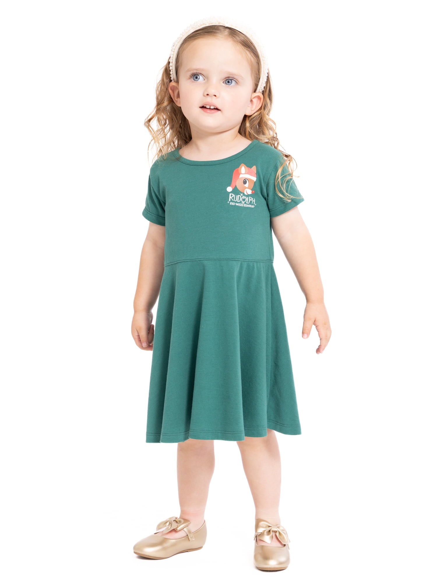 Minnie Mouse Toddler Girls Graphic Print Skater Dress with Short Sleeves, Sizes 12M-5T