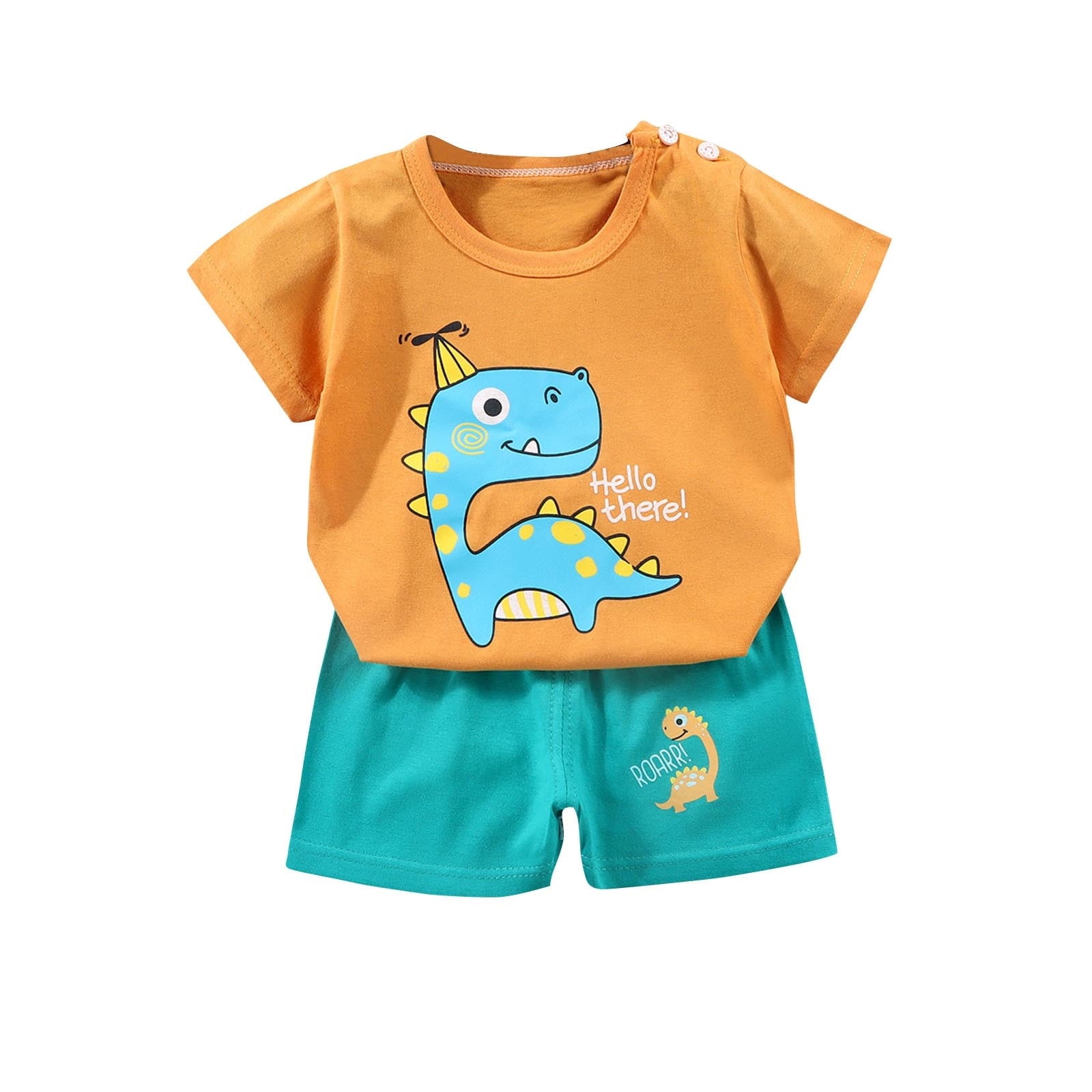 WRKEKC Summer Outfits for Girls, Baby Girl Outfits, Trendy Girls' Casual Short Sleeve Round Neck Collar Botton Printed Short Pants Sets