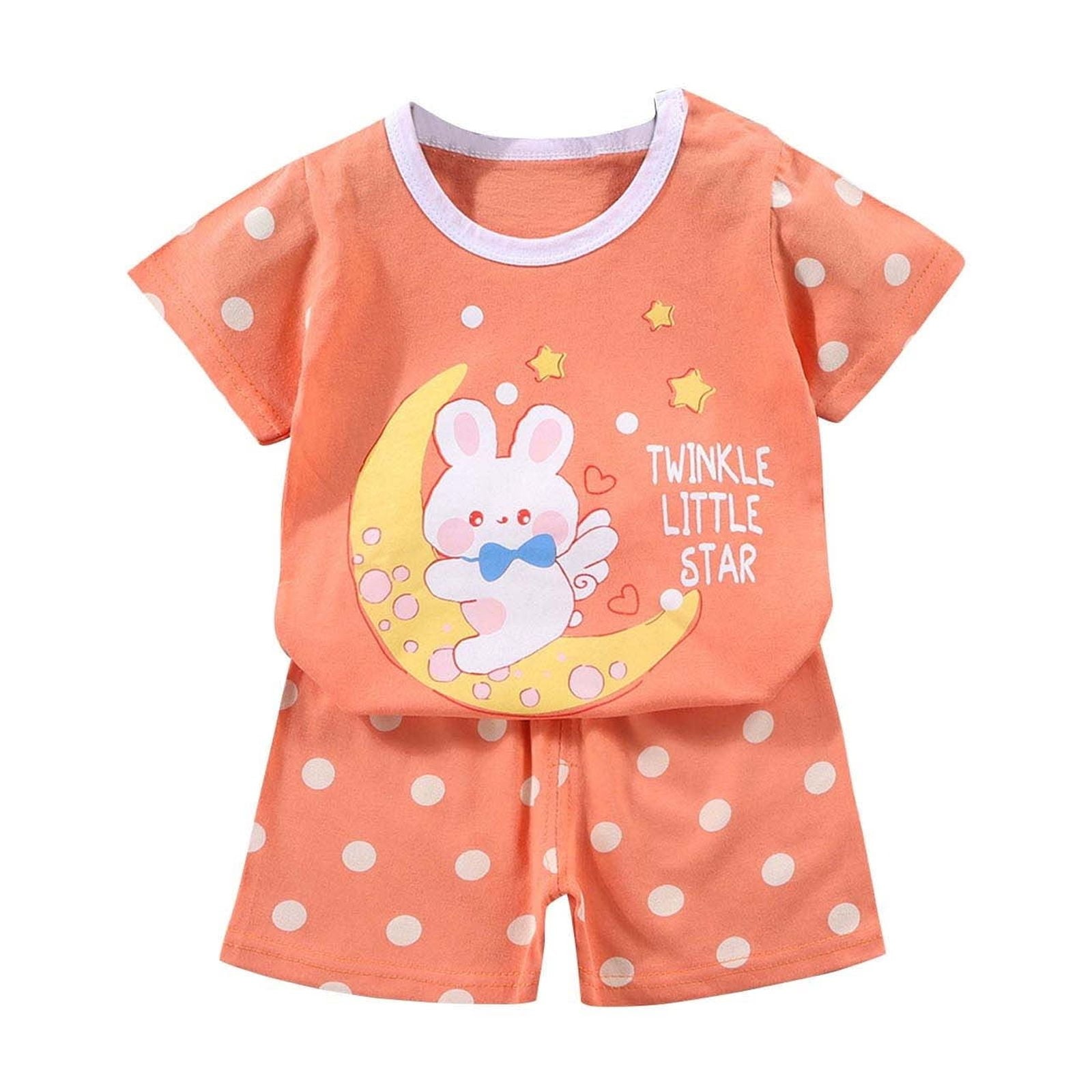 WRKEKC Summer Outfits for Girls, Baby Girl Outfits, Trendy Girls' Casual Short Sleeve Round Neck Collar Botton Printed Short Pants Sets