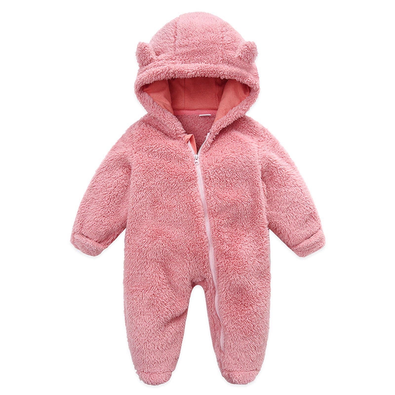 ZyeKqe Winter Baby Clothes Warm Fleece Thick Onesie Ear Hooded Jumpsuits Newborn Boys Girls Romper Kids Coats Jackets