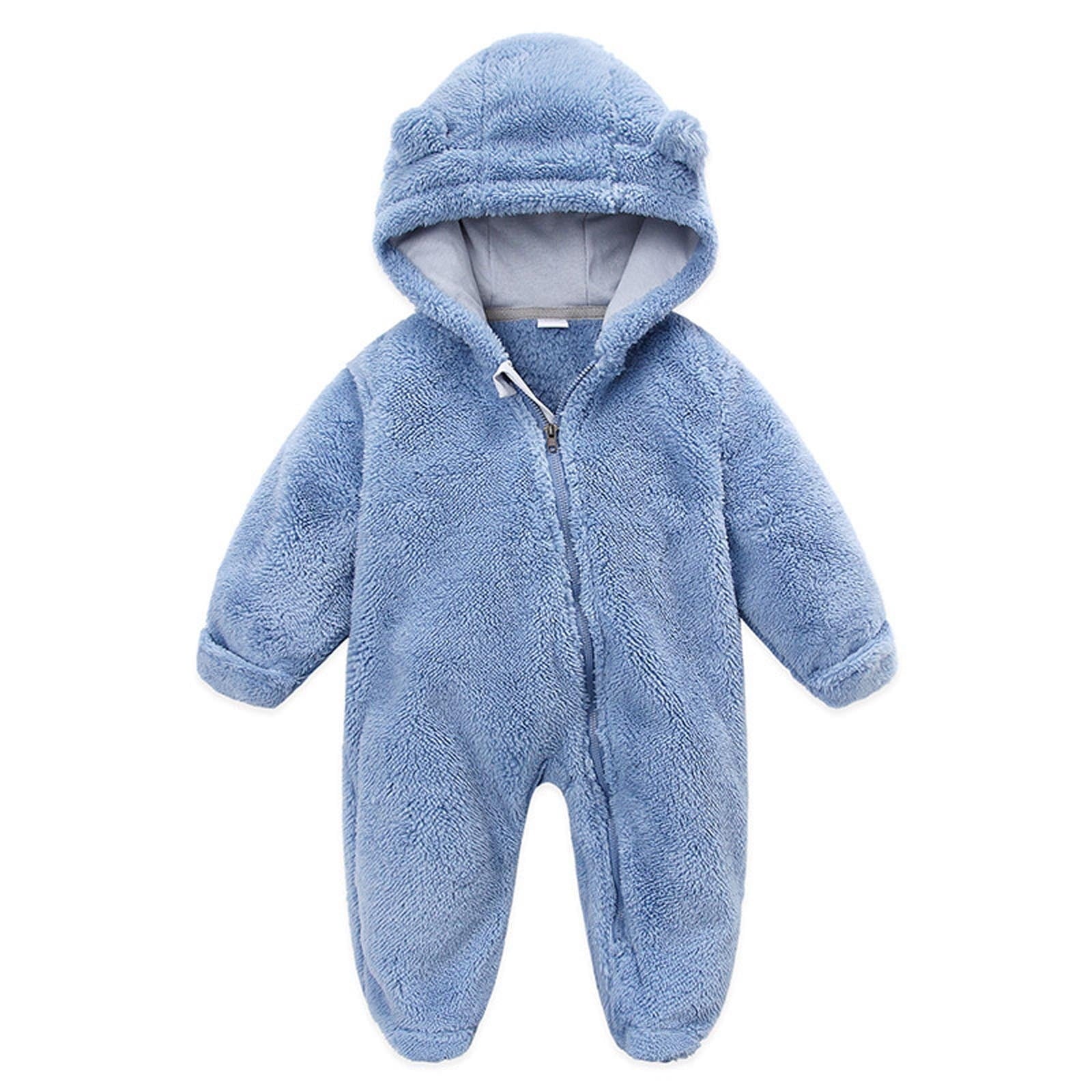 ZyeKqe Winter Baby Clothes Warm Fleece Thick Onesie Ear Hooded Jumpsuits Newborn Boys Girls Romper Kids Coats Jackets
