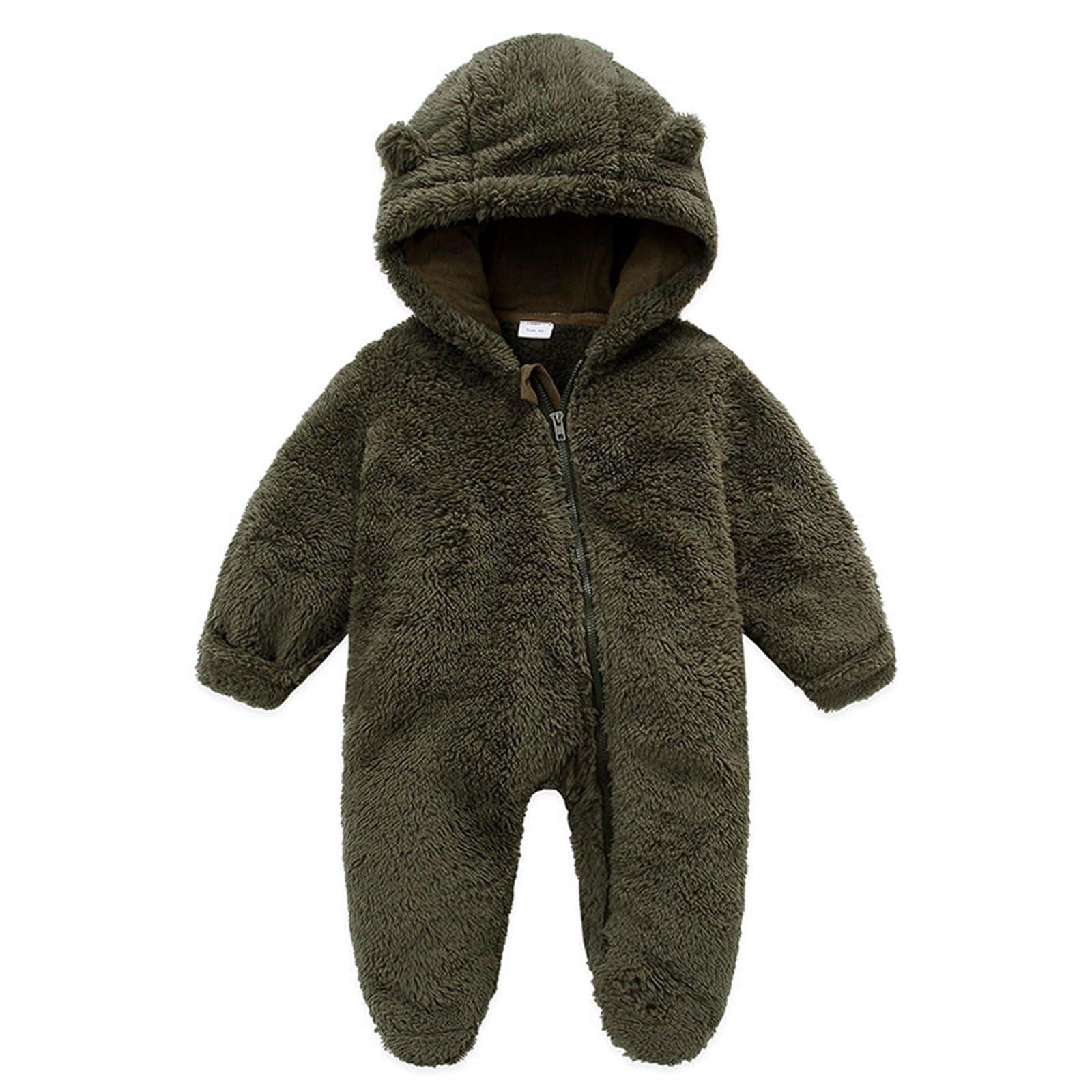 ZyeKqe Winter Baby Clothes Warm Fleece Thick Onesie Ear Hooded Jumpsuits Newborn Boys Girls Romper Kids Coats Jackets