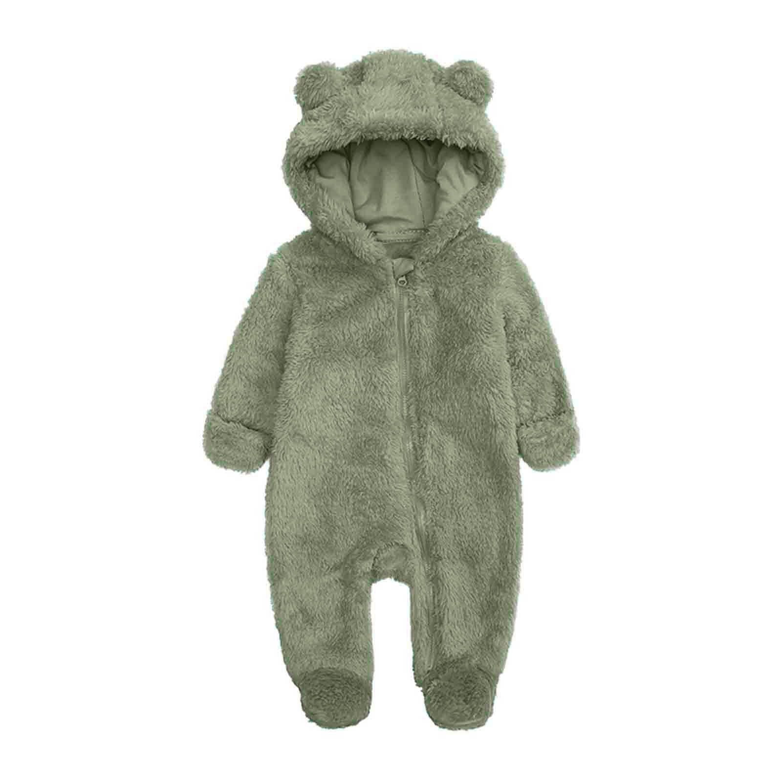 ZyeKqe Winter Baby Clothes Warm Fleece Thick Onesie Ear Hooded Jumpsuits Newborn Boys Girls Romper Kids Coats Jackets