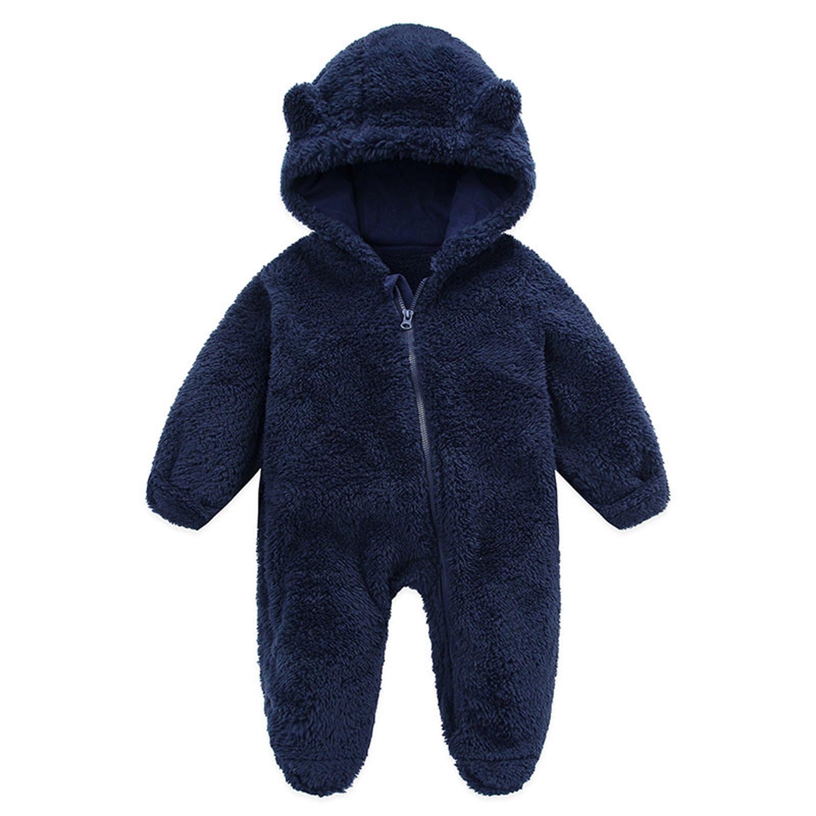 ZyeKqe Winter Baby Clothes Warm Fleece Thick Onesie Ear Hooded Jumpsuits Newborn Boys Girls Romper Kids Coats Jackets