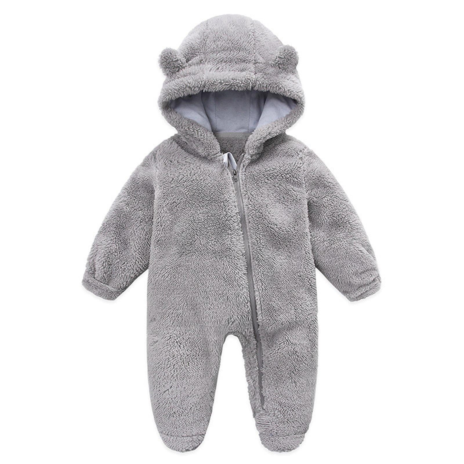 ZyeKqe Winter Baby Clothes Warm Fleece Thick Onesie Ear Hooded Jumpsuits Newborn Boys Girls Romper Kids Coats Jackets