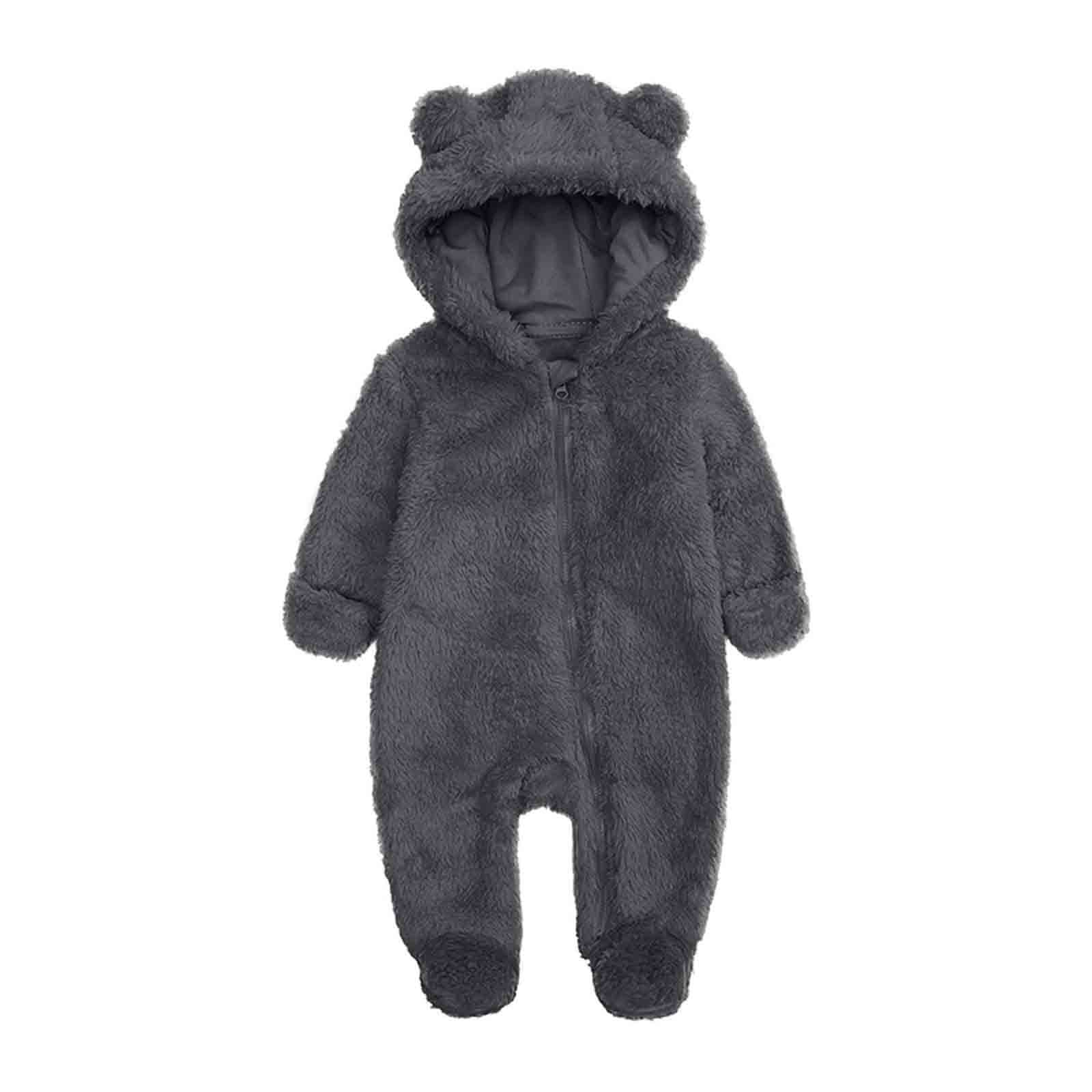 ZyeKqe Winter Baby Clothes Warm Fleece Thick Onesie Ear Hooded Jumpsuits Newborn Boys Girls Romper Kids Coats Jackets
