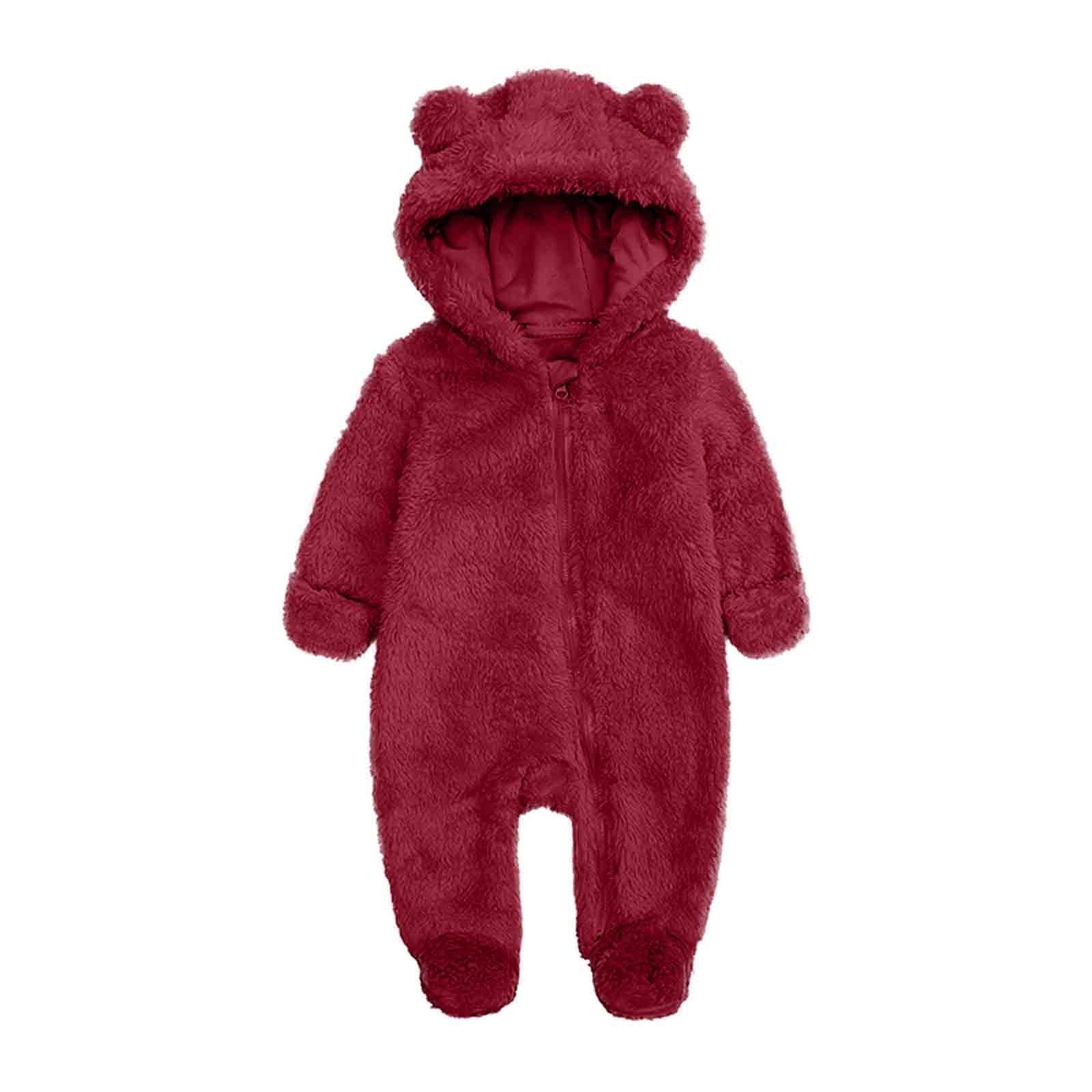 ZyeKqe Winter Baby Clothes Warm Fleece Thick Onesie Ear Hooded Jumpsuits Newborn Boys Girls Romper Kids Coats Jackets