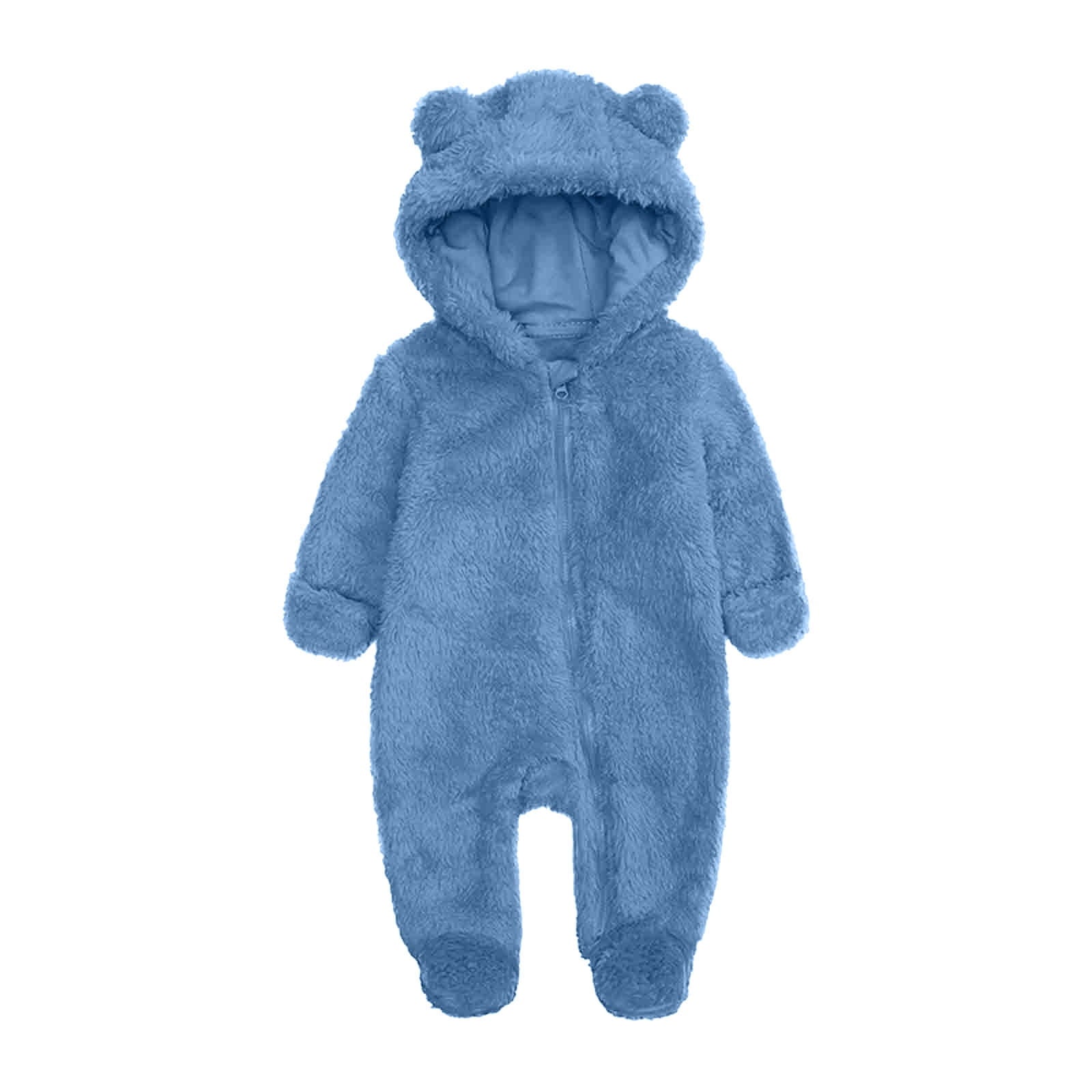 ZyeKqe Winter Baby Clothes Warm Fleece Thick Onesie Ear Hooded Jumpsuits Newborn Boys Girls Romper Kids Coats Jackets