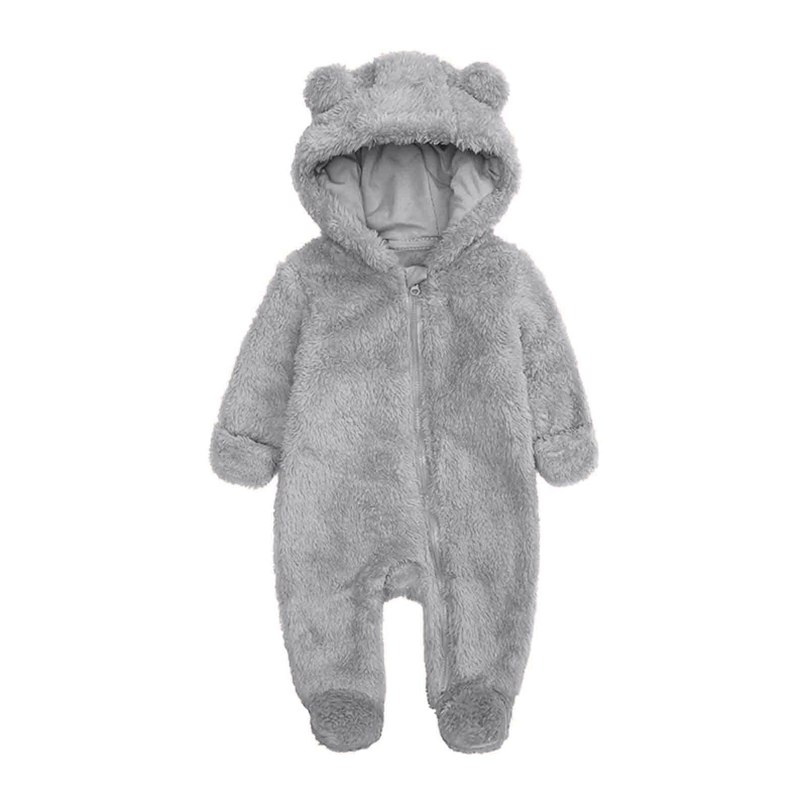 ZyeKqe Winter Baby Clothes Warm Fleece Thick Onesie Ear Hooded Jumpsuits Newborn Boys Girls Romper Kids Coats Jackets
