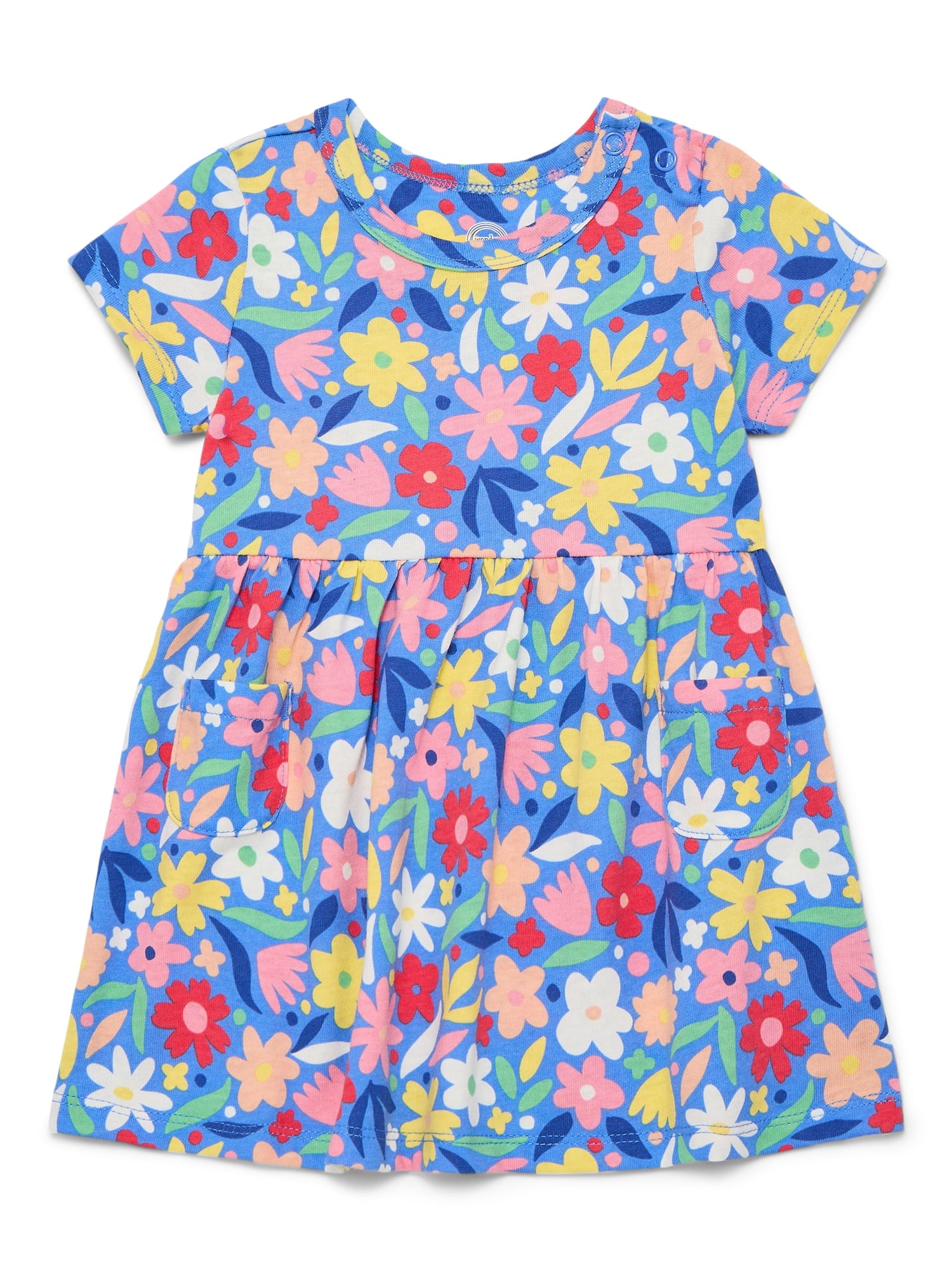 Wonder Nation Baby Girls Dress with Short Sleeves, Sizes 0-24 Months