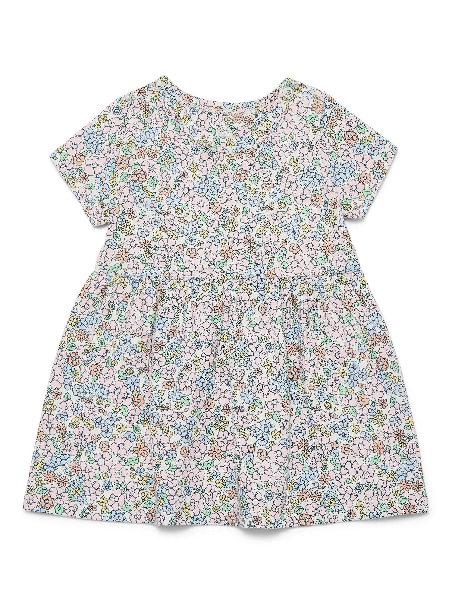 Wonder Nation Baby Girls Dress with Short Sleeves, Sizes 0-24 Months