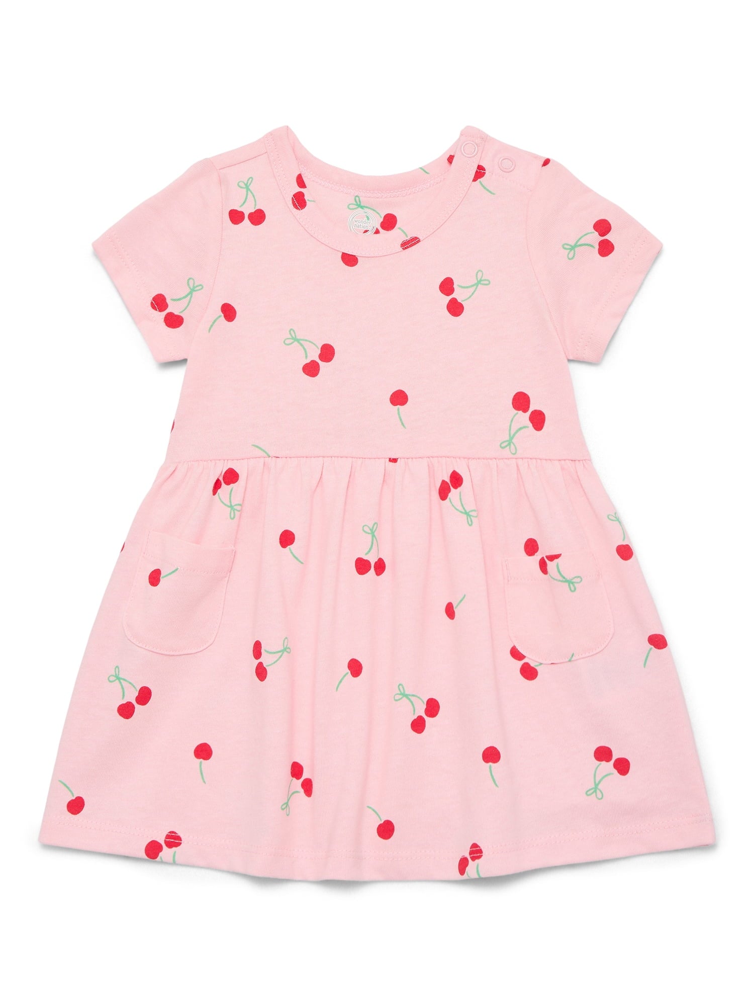 Wonder Nation Baby Girls Dress with Short Sleeves, Sizes 0-24 Months