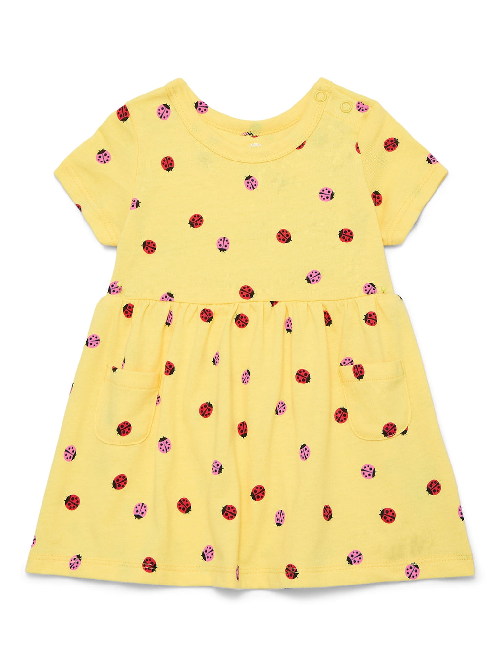 Wonder Nation Baby Girls Dress with Short Sleeves, Sizes 0-24 Months
