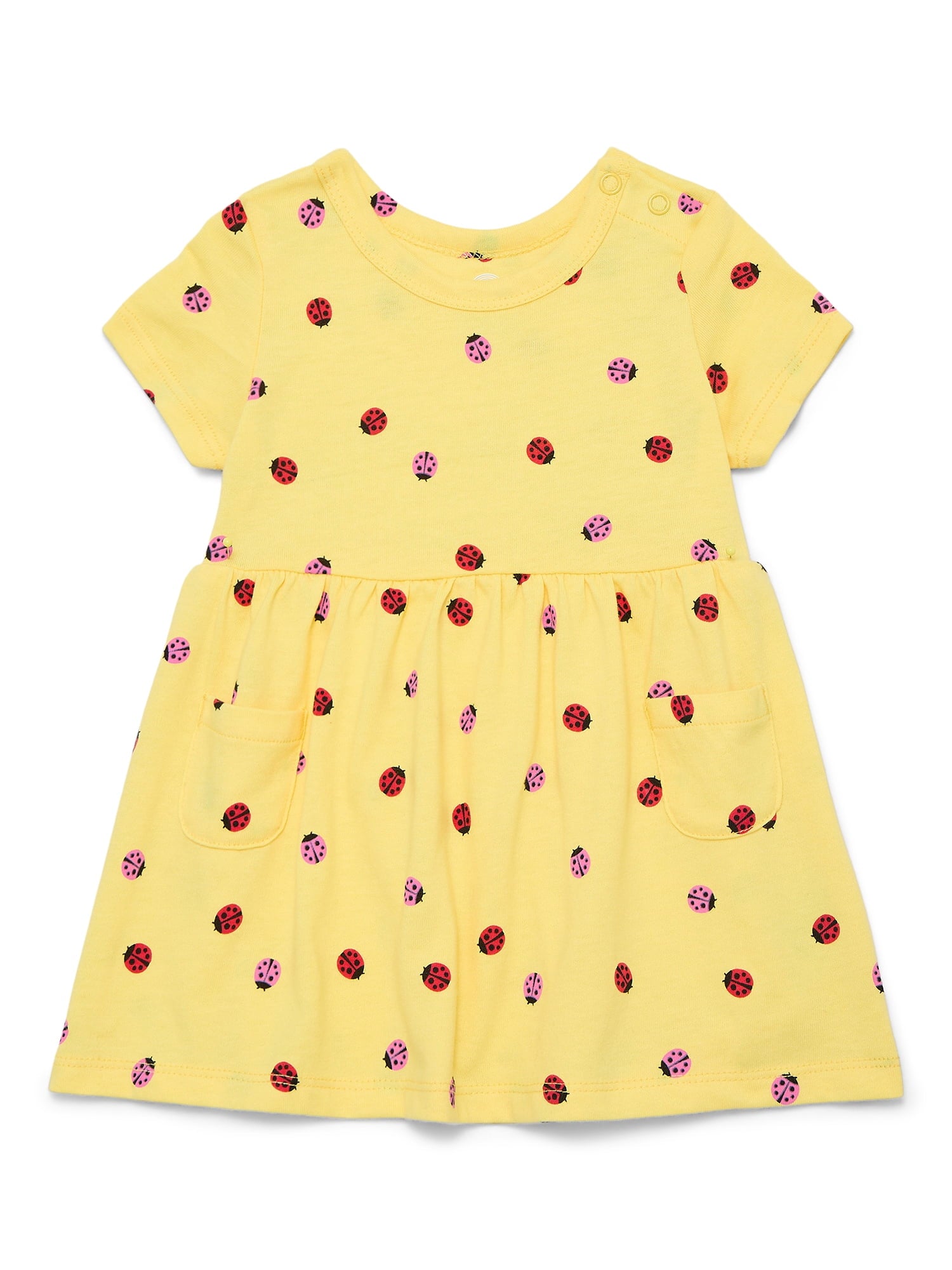Wonder Nation Baby Girls Dress with Short Sleeves, Sizes 0-24 Months