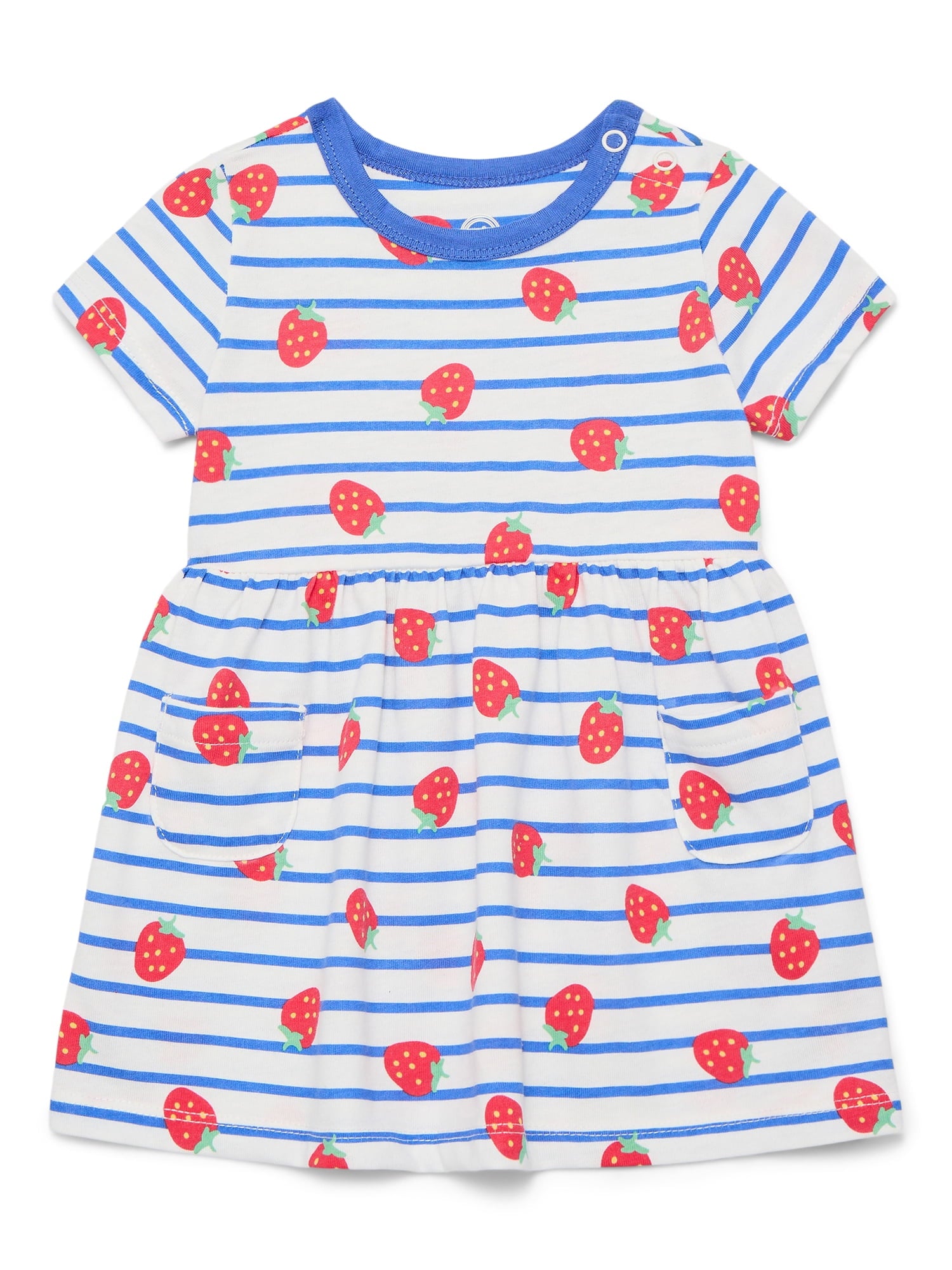 Wonder Nation Baby Girls Dress with Short Sleeves, Sizes 0-24 Months