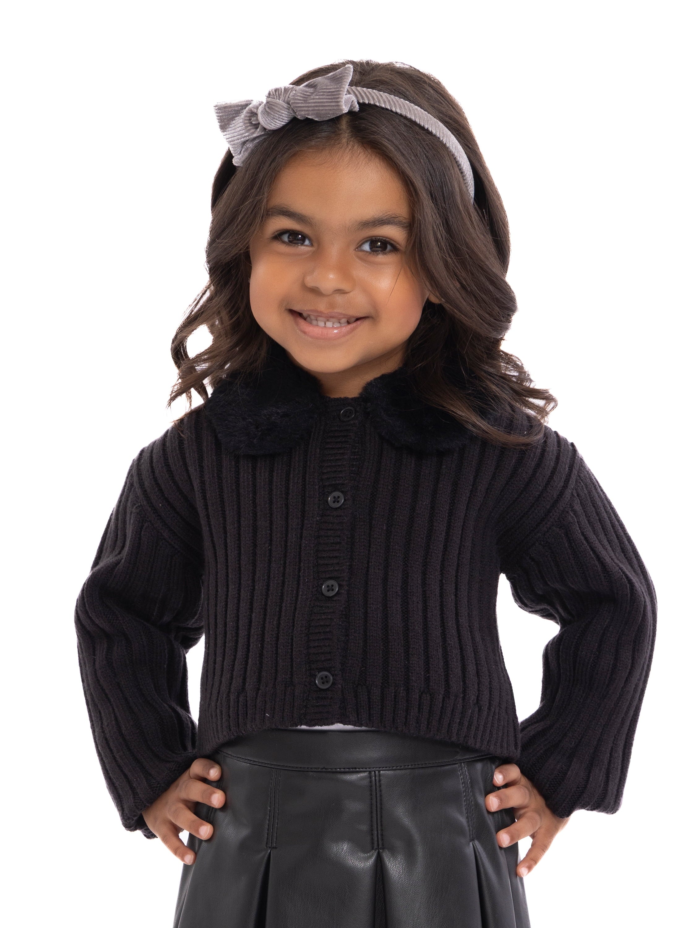 Wonder Nation Toddler Girls Cardigan Sweater with Faux Fur Collar, Lightweight, Sizes 12M-5T