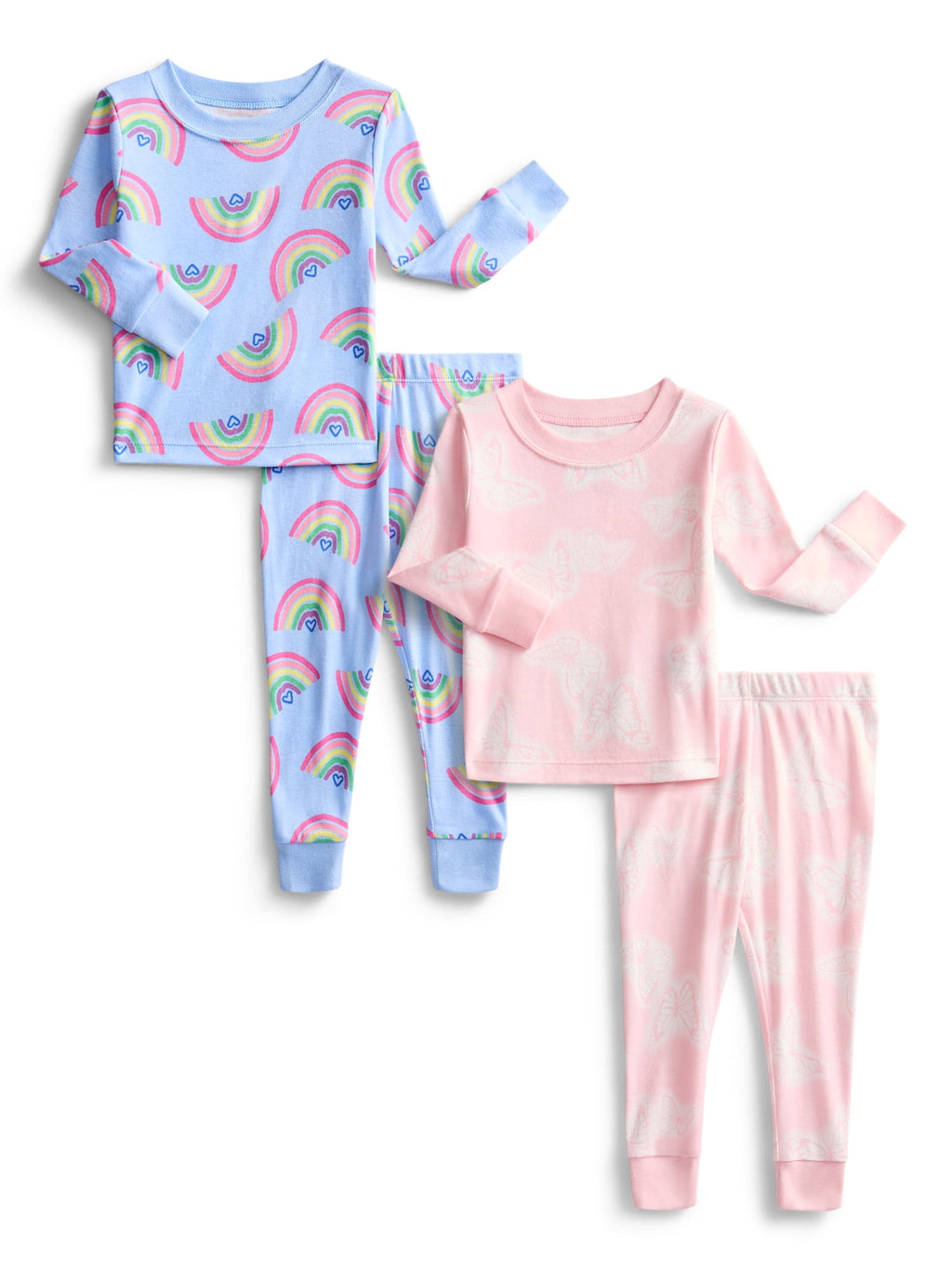Wonder Nation Toddler Boys or Girls Cotton Snug Fit Long Sleeve Pajama Top and Pants Set, 4-Piece, Sizes 12M-5T