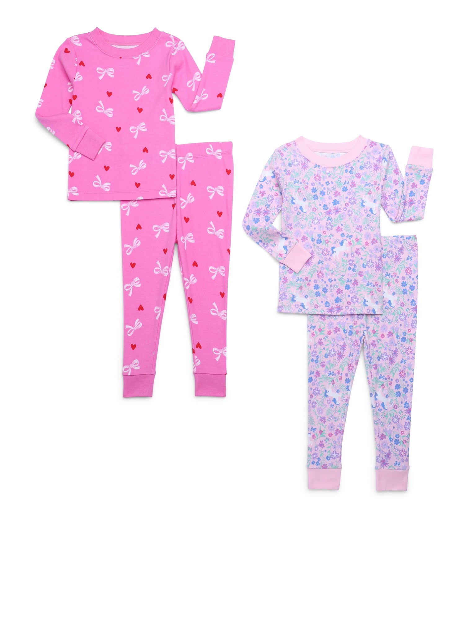 Wonder Nation Toddler Boys or Girls Cotton Snug Fit Long Sleeve Pajama Top and Pants Set, 4-Piece, Sizes 12M-5T