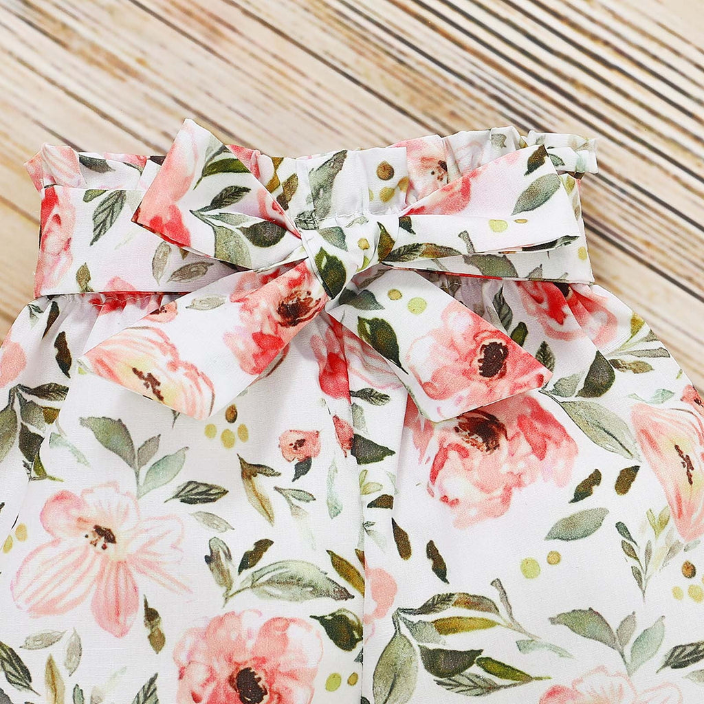 Odeerbi Baby Girls Clothes Infant Ruffle Long Sleeve Floral Print Bodysuit 3PCS Baby Layette Set