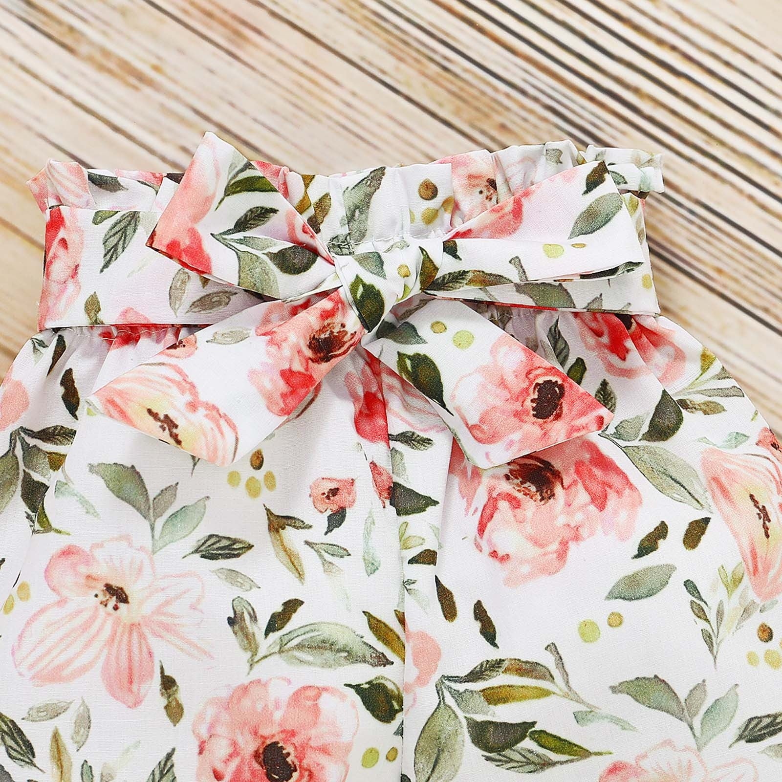 Odeerbi Baby Girls Clothes Infant Ruffle Long Sleeve Floral Print Bodysuit 3PCS Baby Layette Set