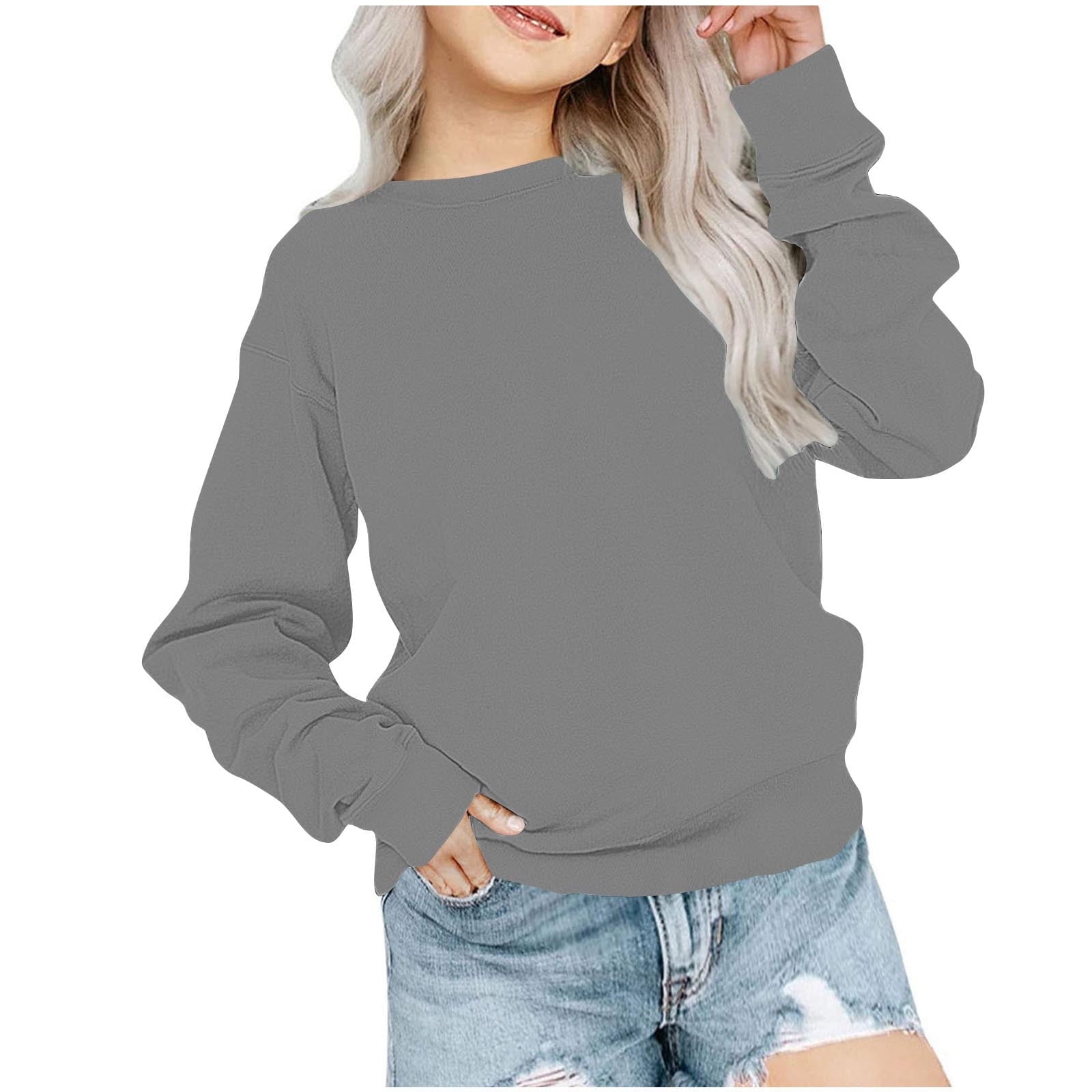 biudgviw Children's Oversized Sweatshirt Soft Crewneck Long Sleeve Pullover Shirts Fall Comfy Lounge Basic Tops 1-12 Years