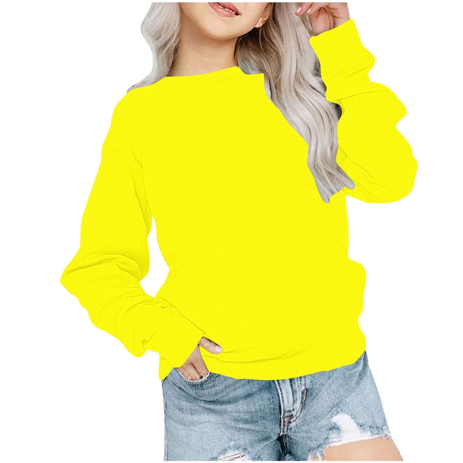biudgviw Children's Oversized Sweatshirt Soft Crewneck Long Sleeve Pullover Shirts Fall Comfy Lounge Basic Tops 1-12 Years