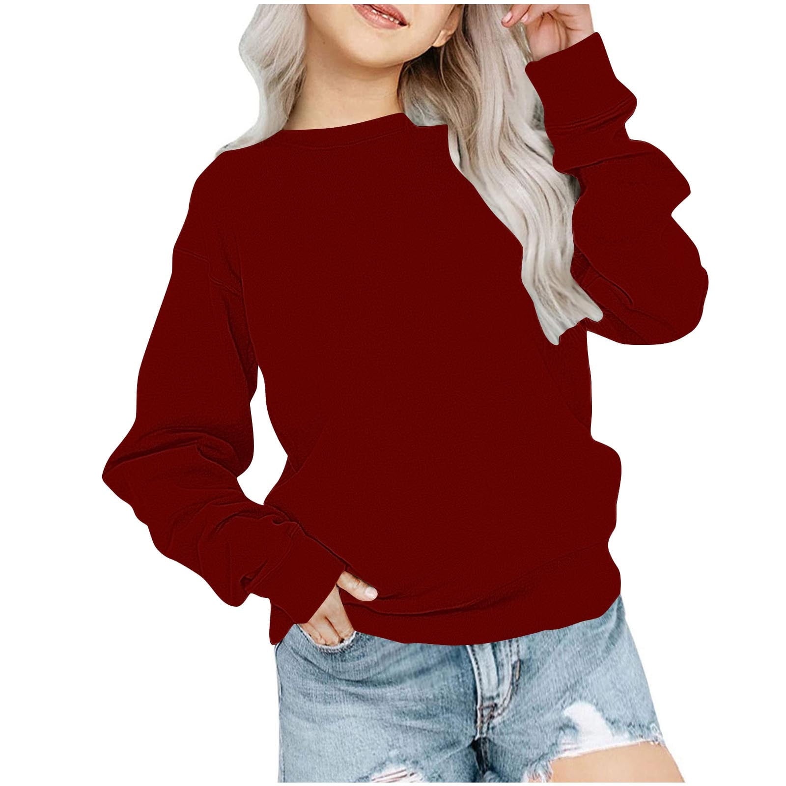 biudgviw Children's Oversized Sweatshirt Soft Crewneck Long Sleeve Pullover Shirts Fall Comfy Lounge Basic Tops 1-12 Years