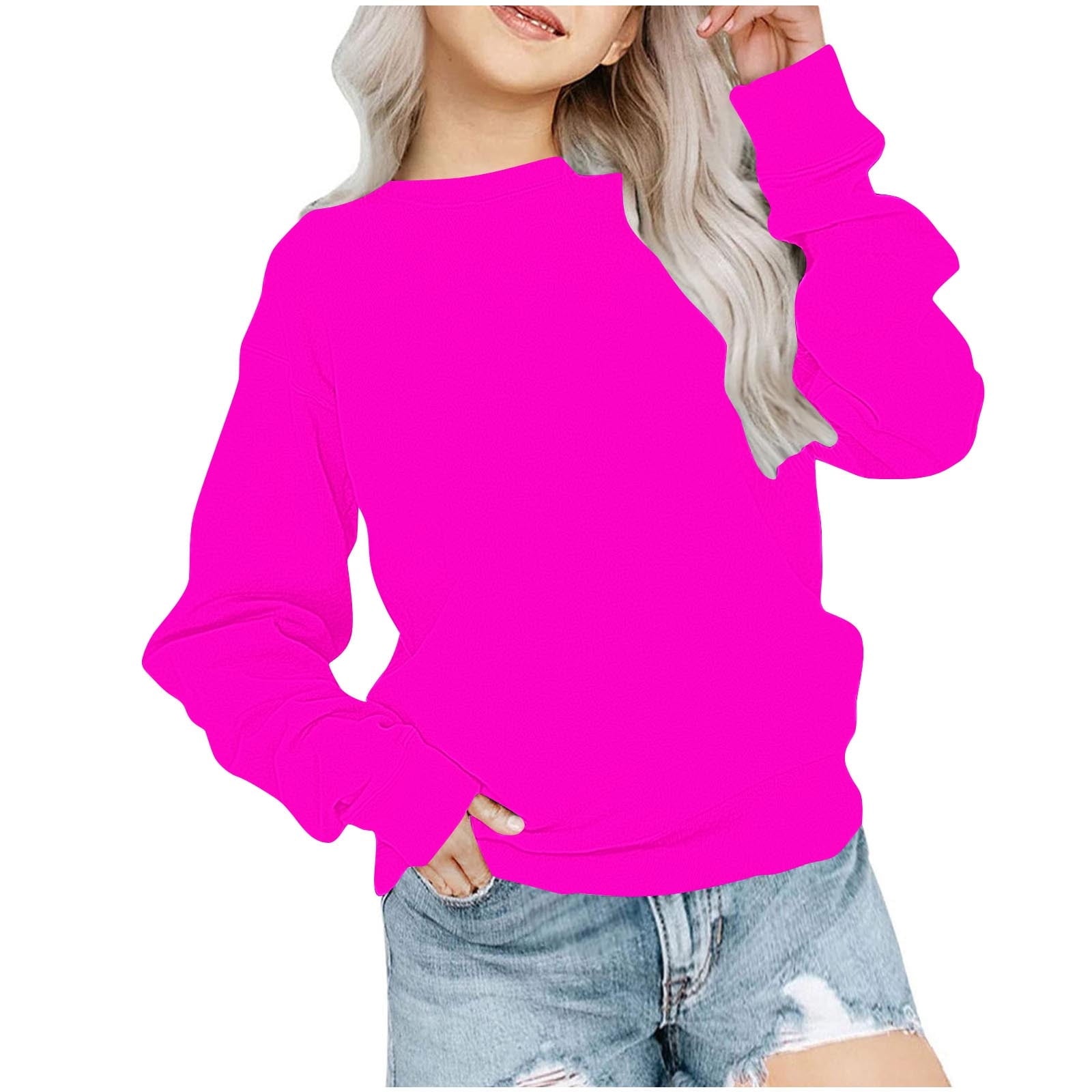 biudgviw Children's Oversized Sweatshirt Soft Crewneck Long Sleeve Pullover Shirts Fall Comfy Lounge Basic Tops 1-12 Years