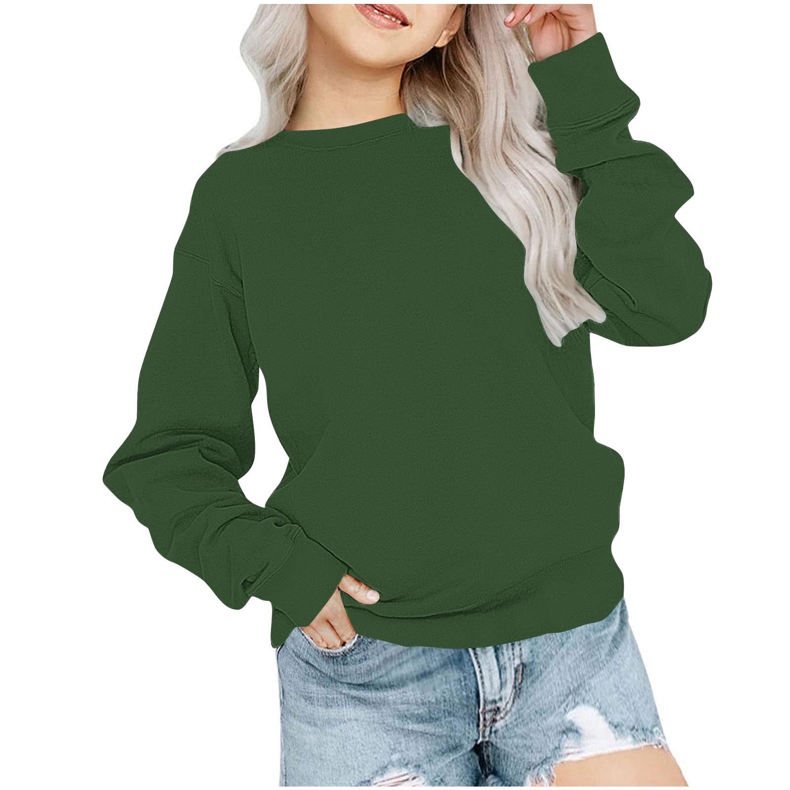 biudgviw Children's Oversized Sweatshirt Soft Crewneck Long Sleeve Pullover Shirts Fall Comfy Lounge Basic Tops 1-12 Years