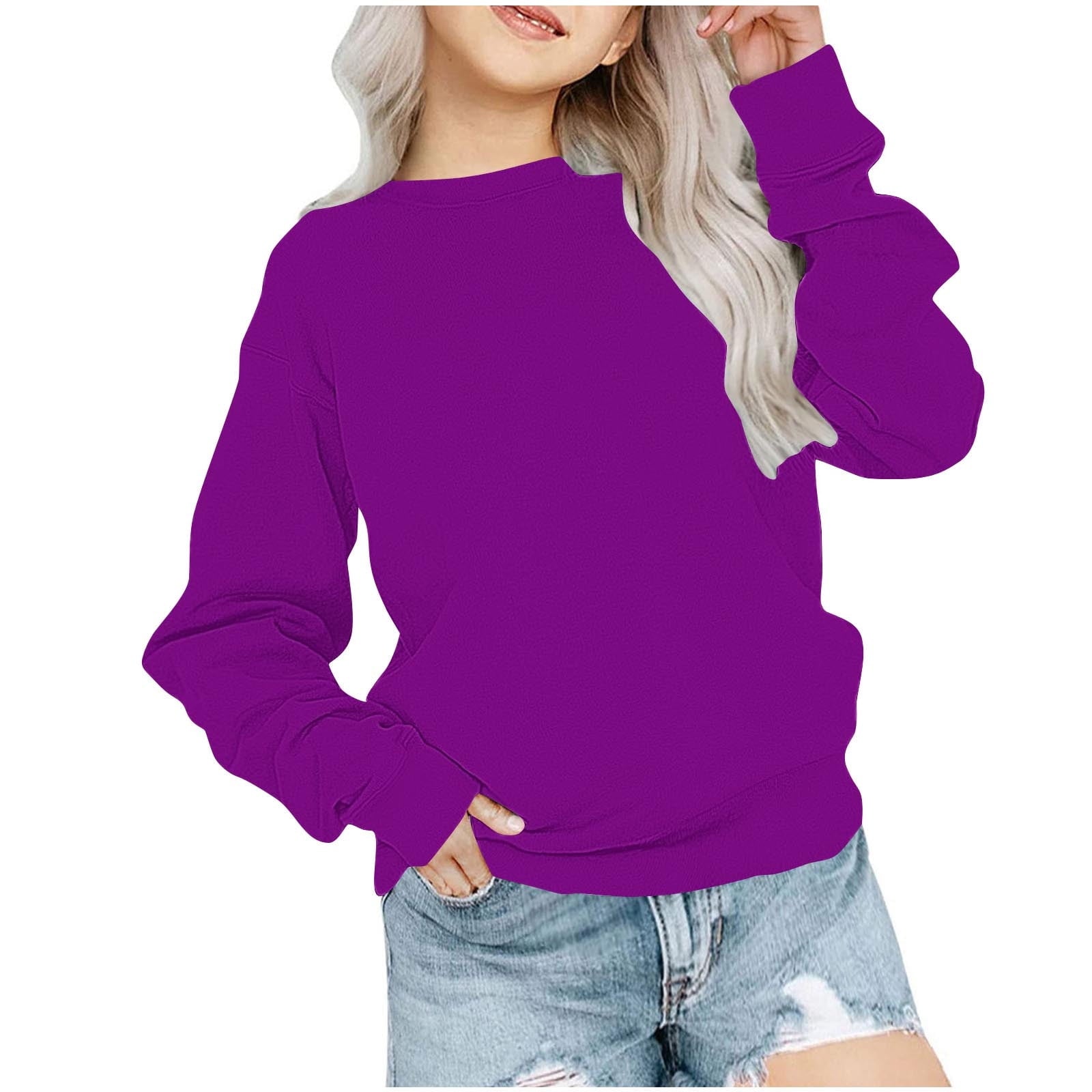 biudgviw Children's Oversized Sweatshirt Soft Crewneck Long Sleeve Pullover Shirts Fall Comfy Lounge Basic Tops 1-12 Years
