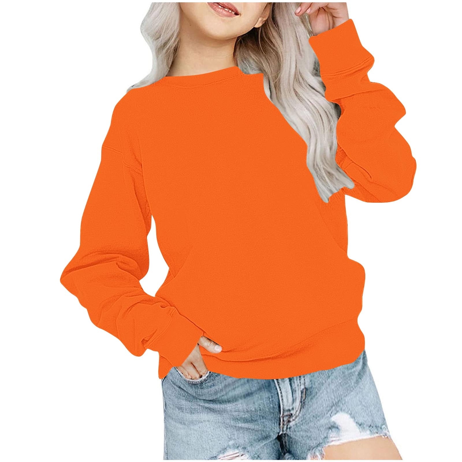 biudgviw Children's Oversized Sweatshirt Soft Crewneck Long Sleeve Pullover Shirts Fall Comfy Lounge Basic Tops 1-12 Years