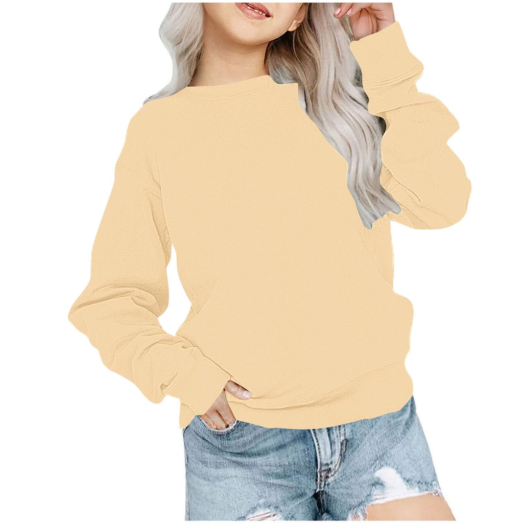 biudgviw Children's Oversized Sweatshirt Soft Crewneck Long Sleeve Pullover Shirts Fall Comfy Lounge Basic Tops 1-12 Years